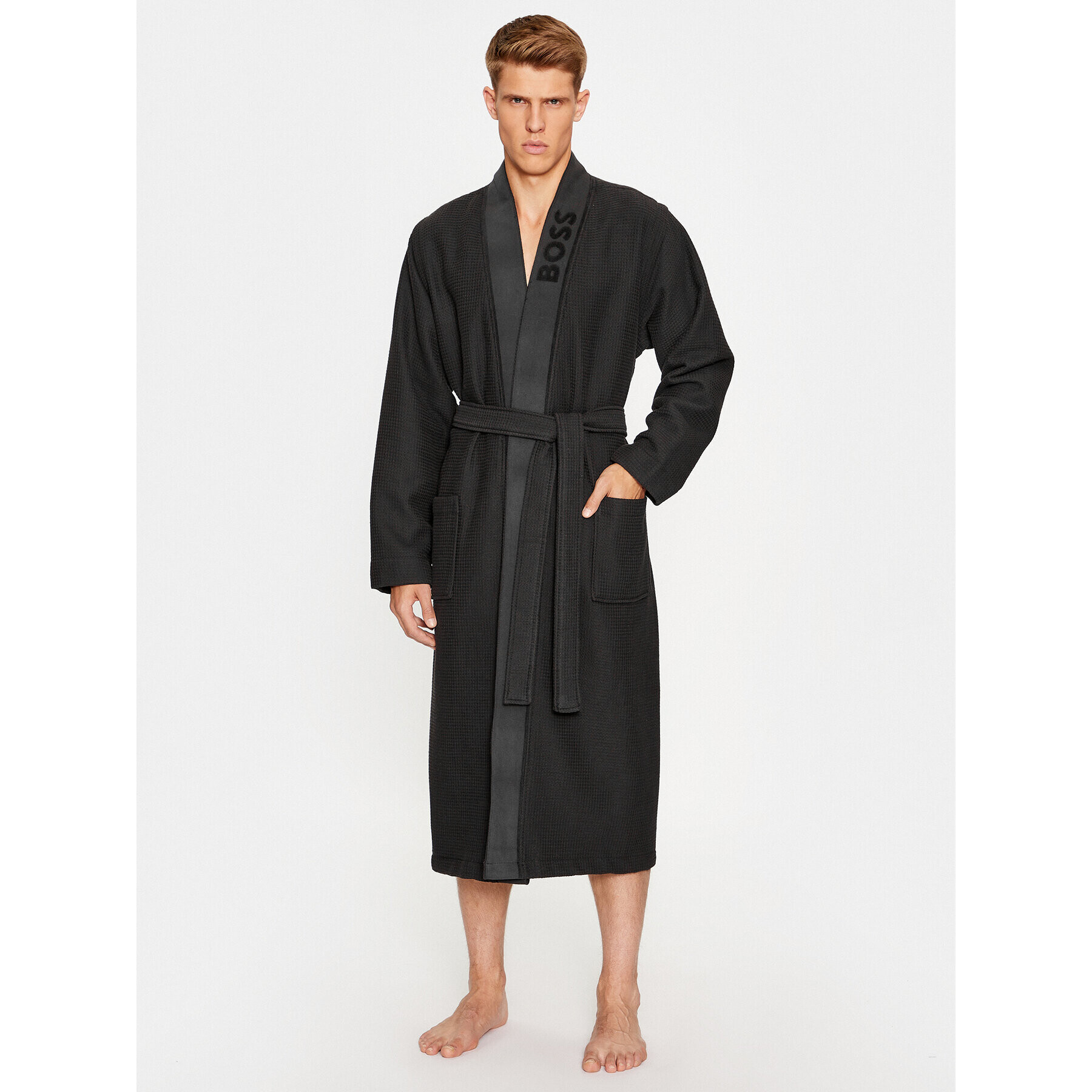 Boss Халат Waffle Kimono 50469787 Черен - Pepit.bg