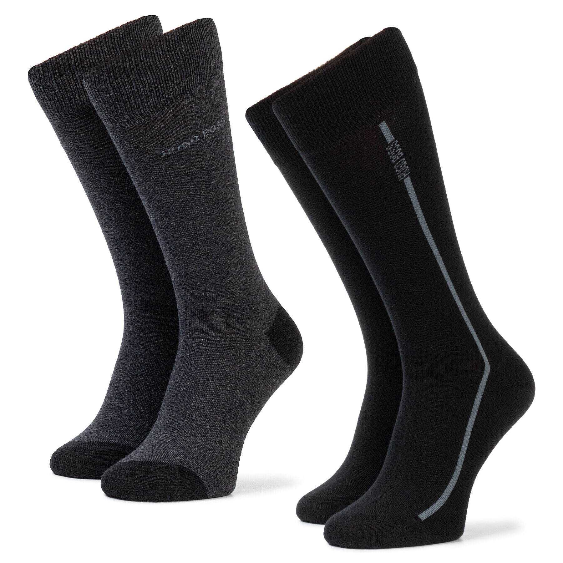 Boss Комплект 2 чифта дълги чорапи мъжки 2P Rs Logo Stripe Cc 50406444 Сив - Pepit.bg