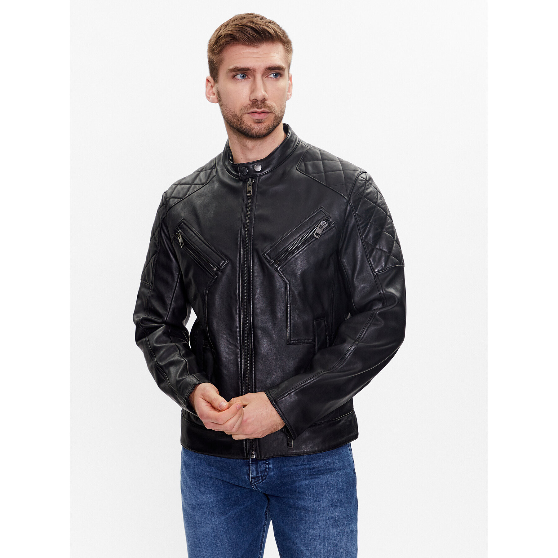Boss Кожено яке 50485083 Черен Slim Fit - Pepit.bg