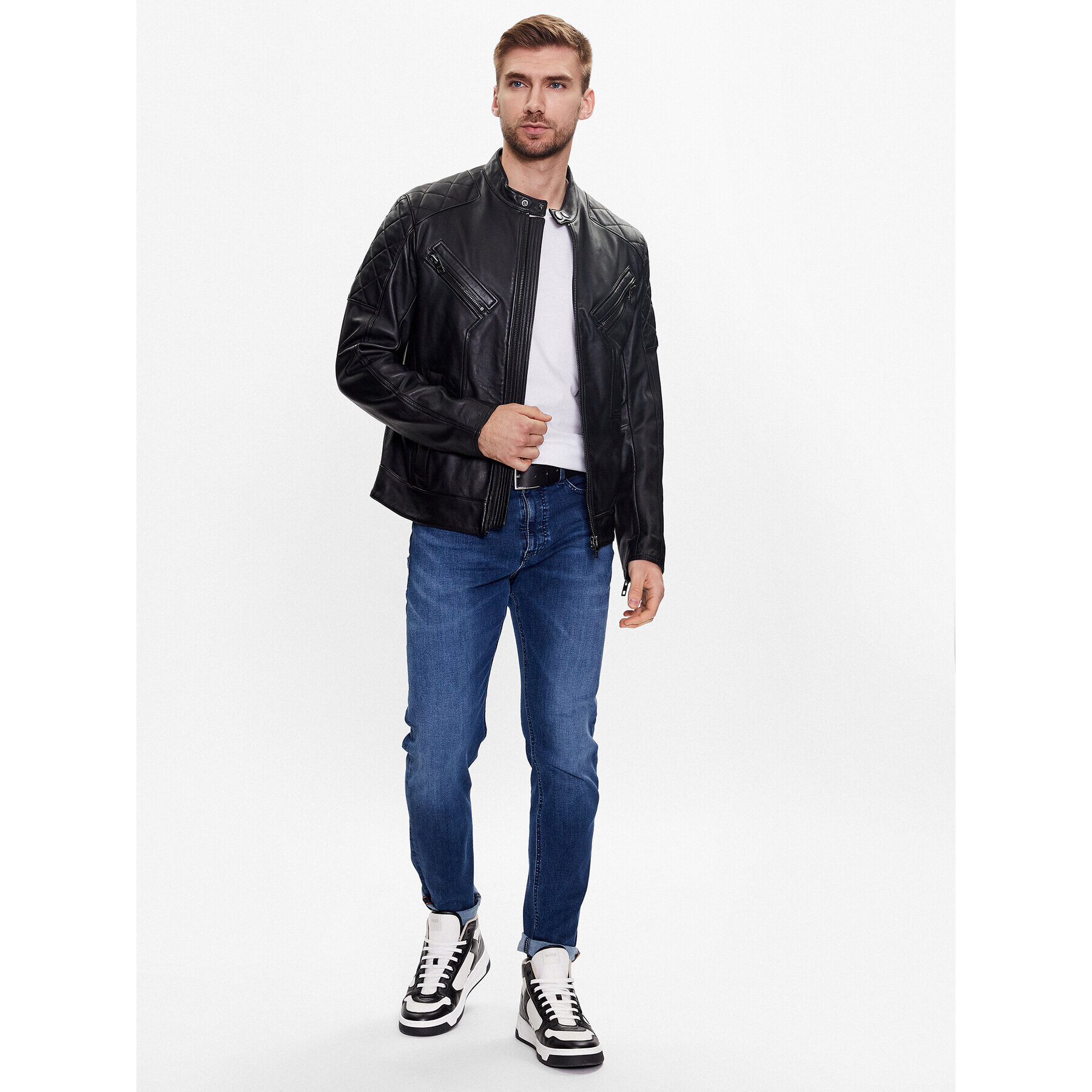 Boss Кожено яке 50485083 Черен Slim Fit - Pepit.bg