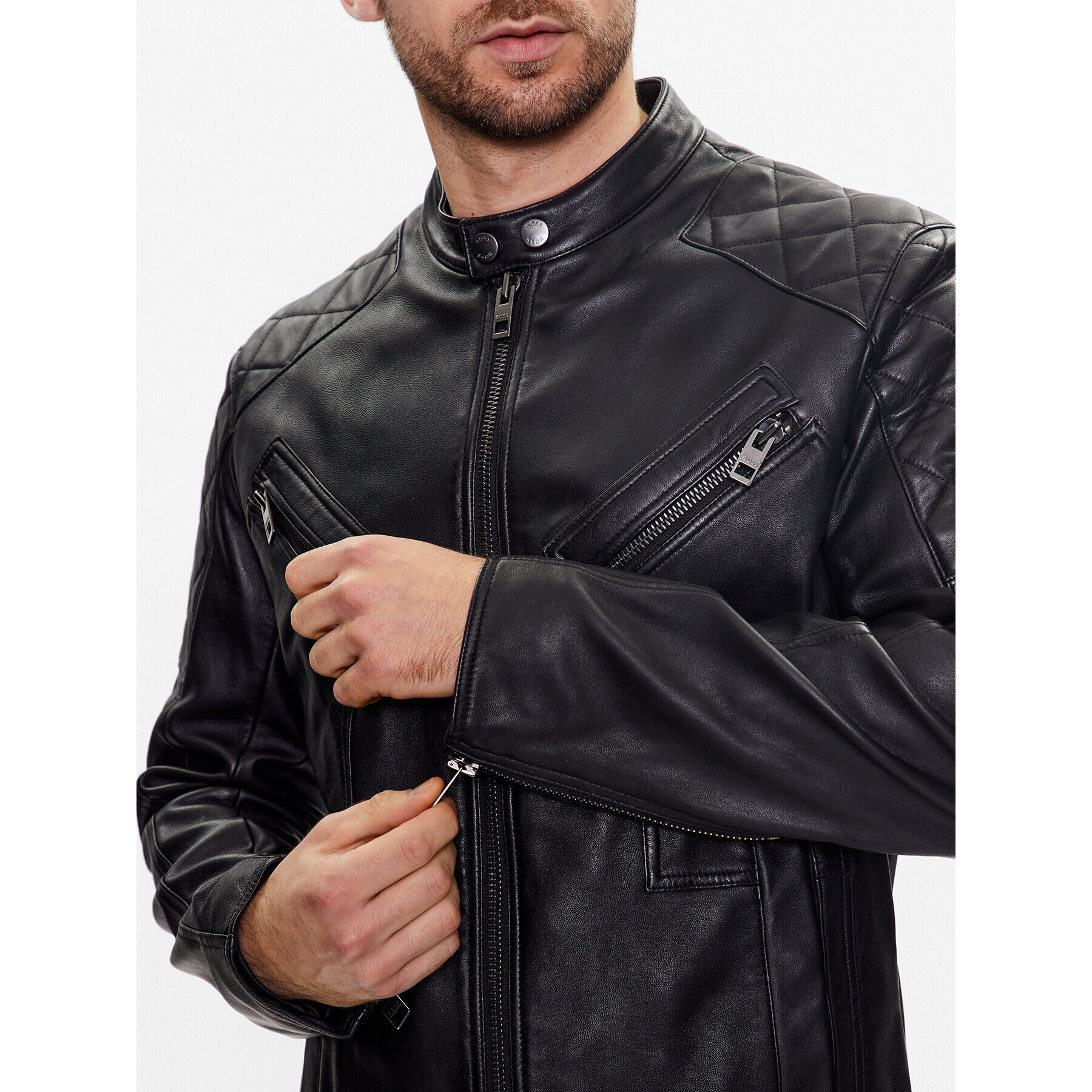 Boss Кожено яке 50485083 Черен Slim Fit - Pepit.bg