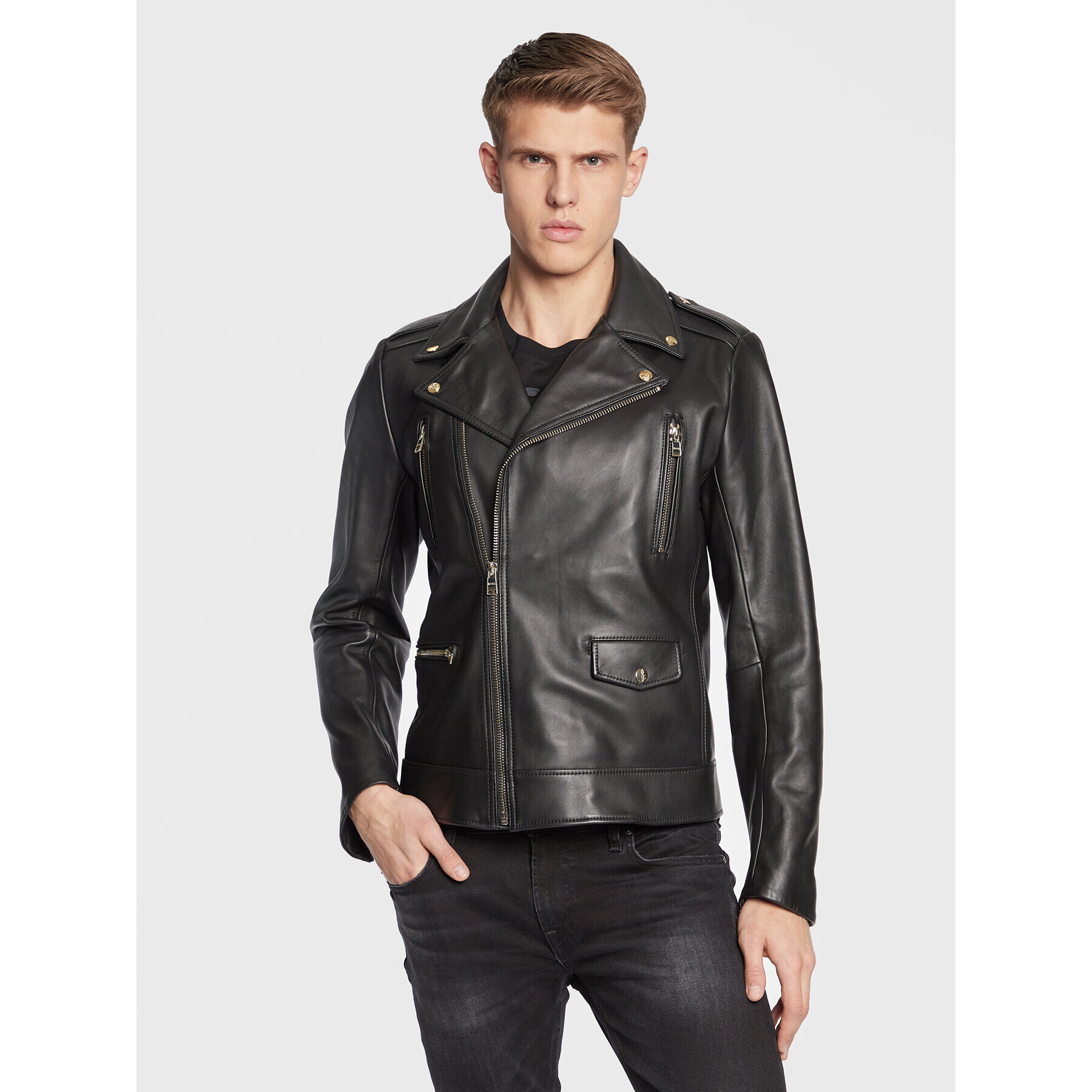 Boss Кожено яке 50494272 Черен Regular Fit - Pepit.bg