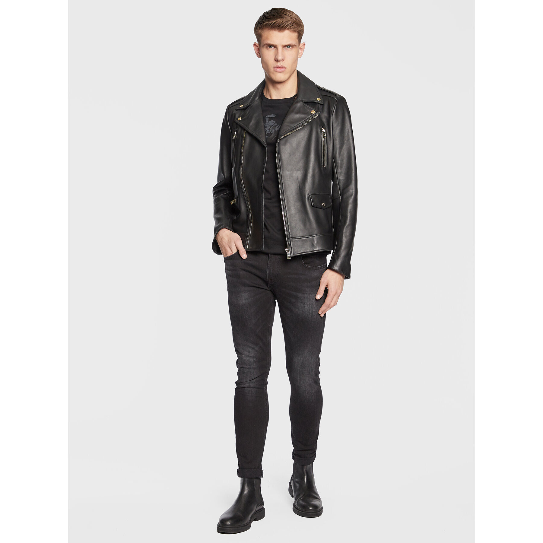 Boss Кожено яке 50494272 Черен Regular Fit - Pepit.bg