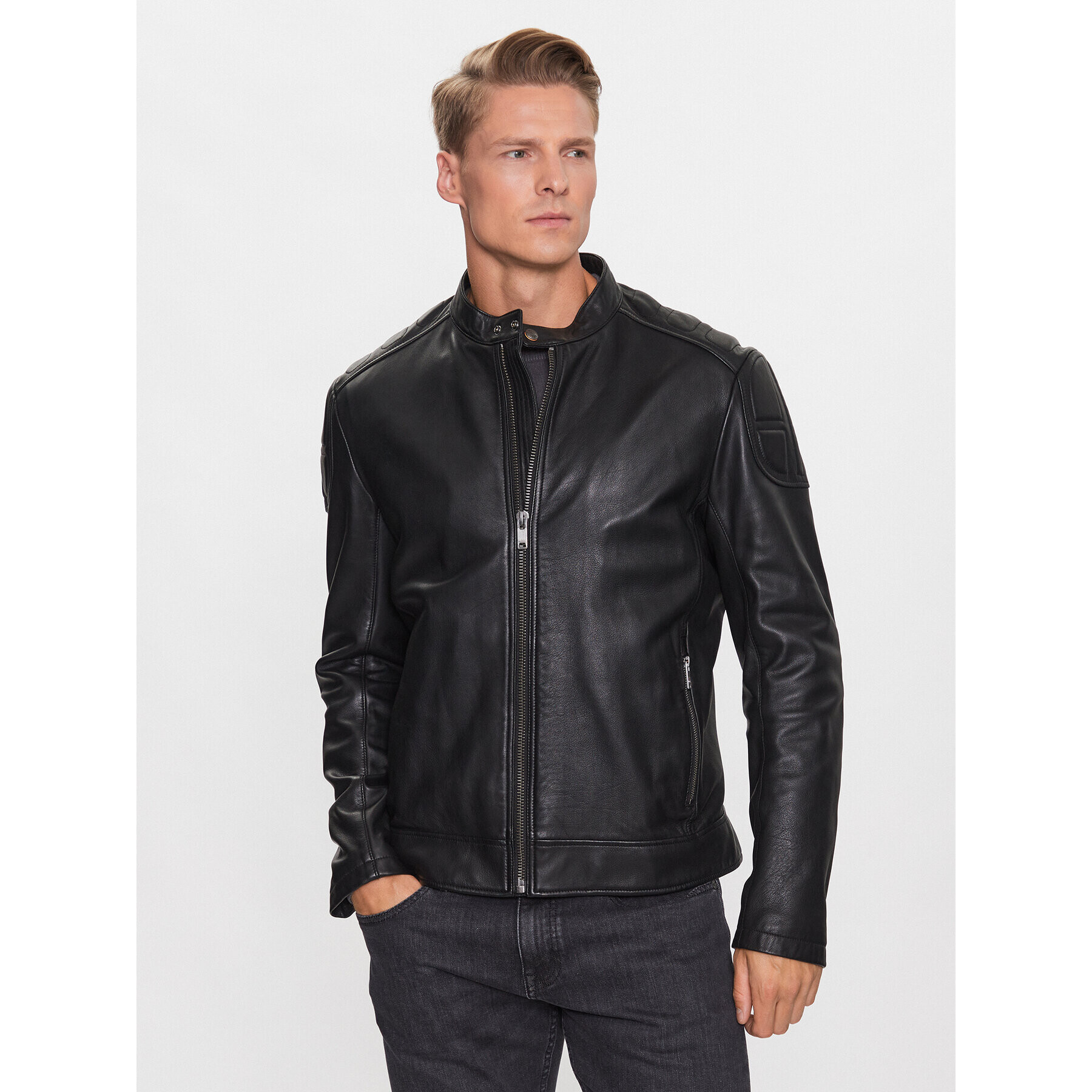 Boss Кожено яке 50505031 Черен Slim Fit - Pepit.bg