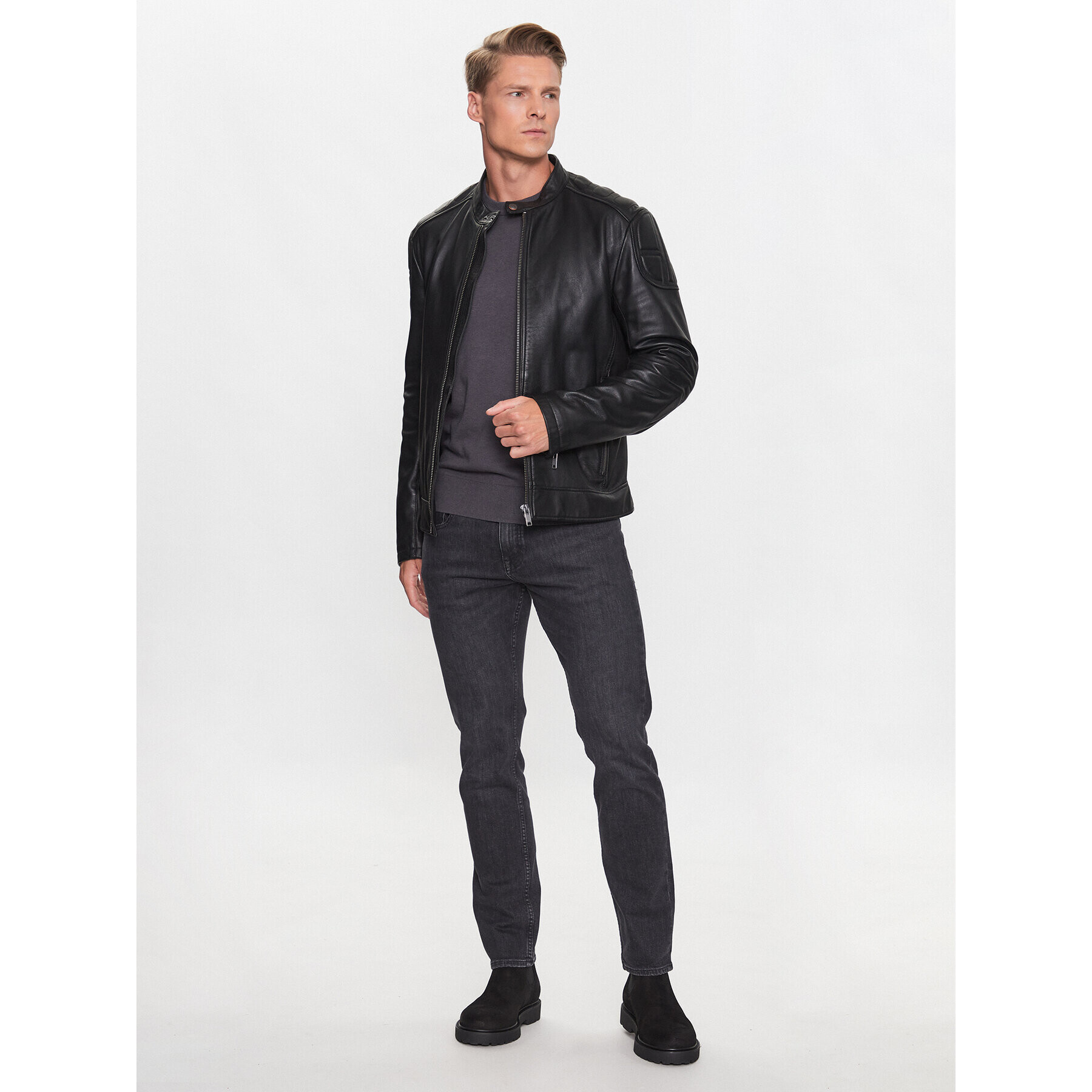 Boss Кожено яке 50505031 Черен Slim Fit - Pepit.bg