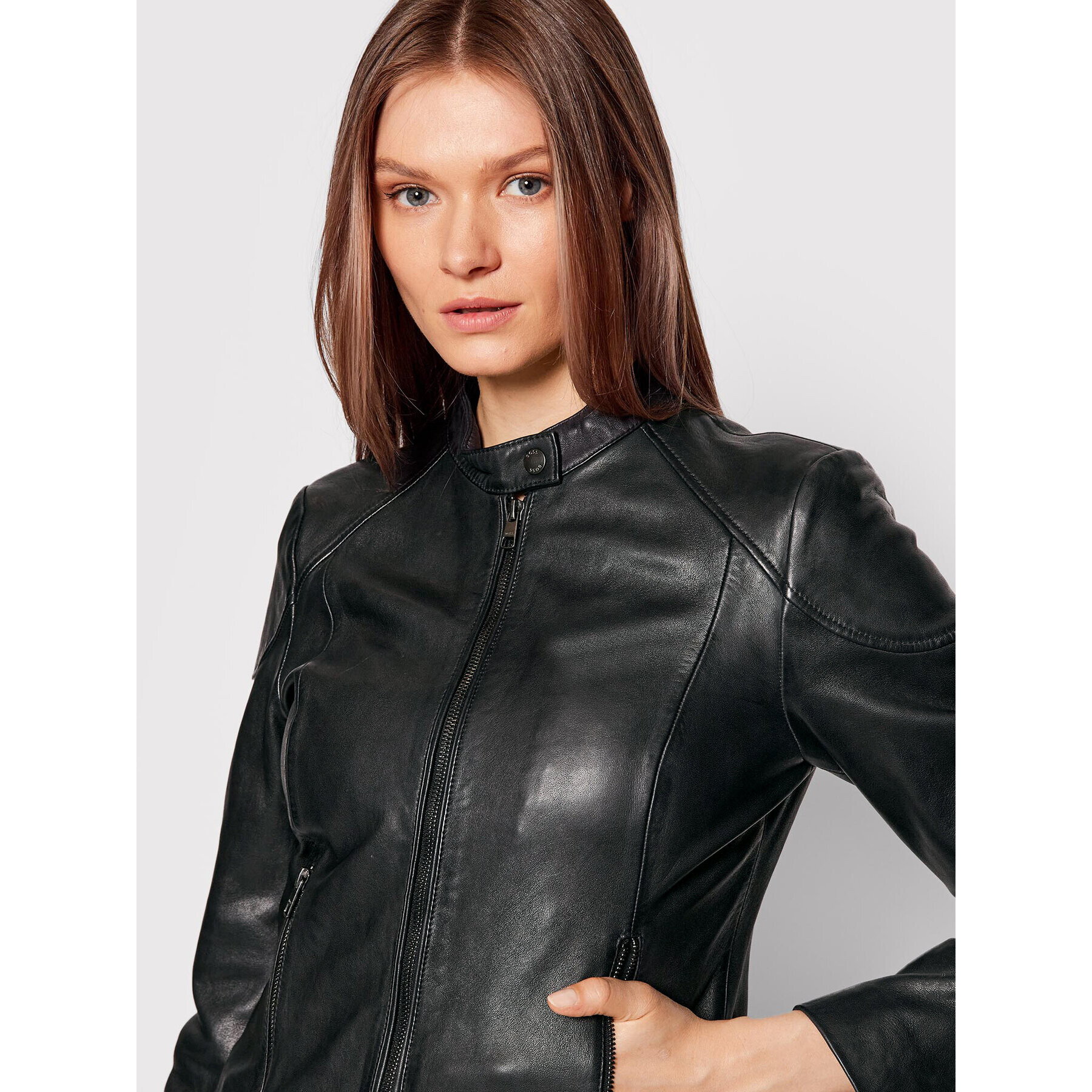 Boss Кожено яке C_Saflima1 50472482 Черен Regular Fit - Pepit.bg