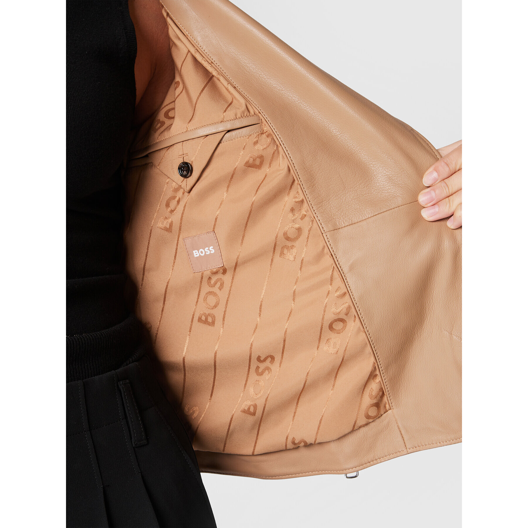 Boss Кожено яке C_Saleli1 50457105 Бежов Regular Fit - Pepit.bg