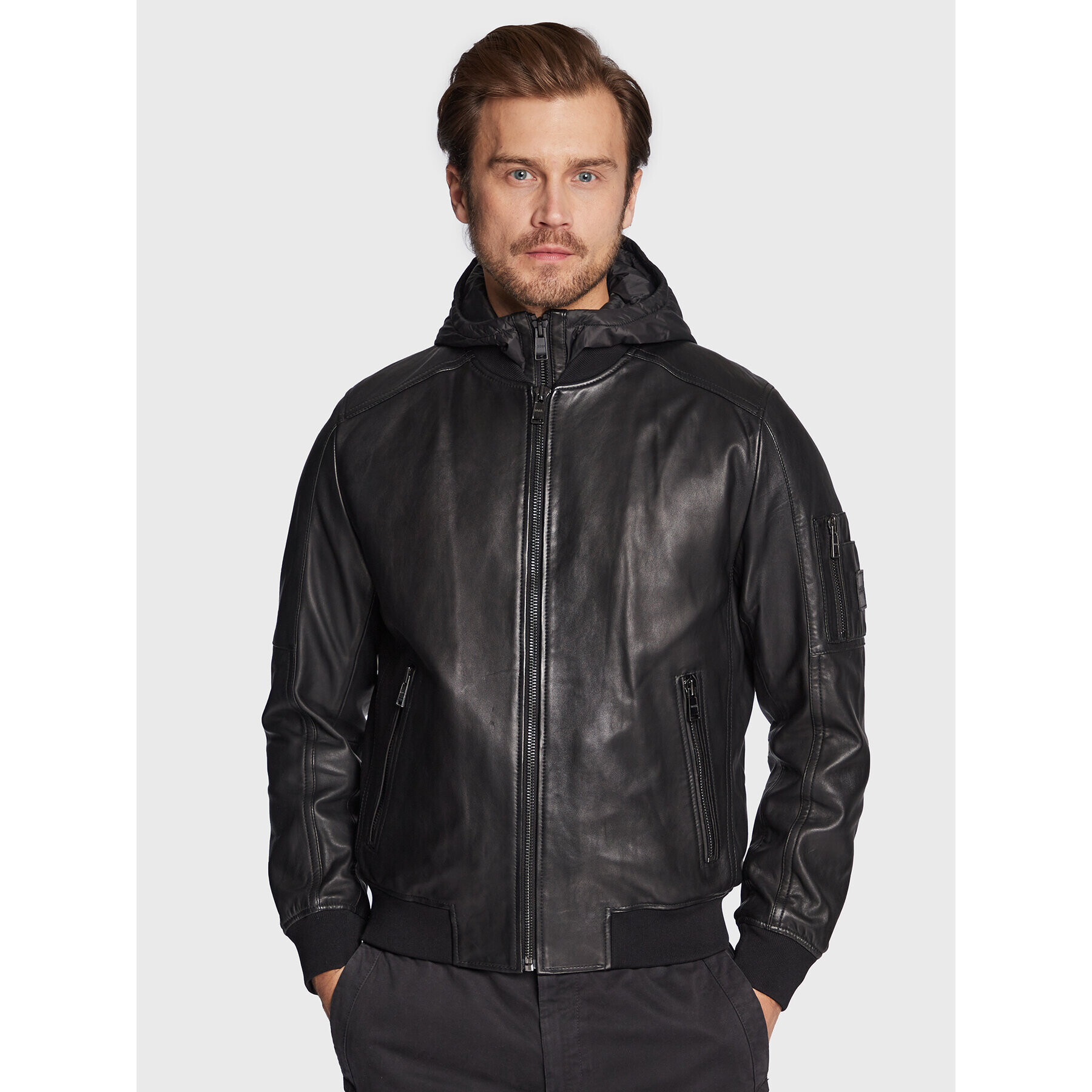 Boss Кожено яке Jagor 50476995 Черен Regular Fit - Pepit.bg