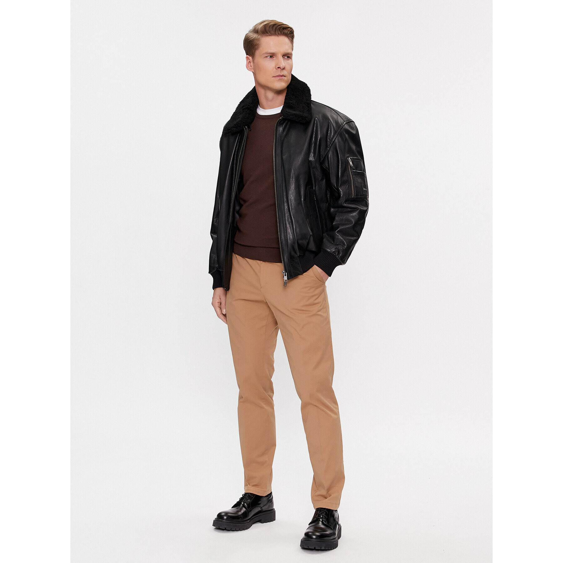 Boss Кожено яке Jolulu 50504095 Черен Relaxed Fit - Pepit.bg