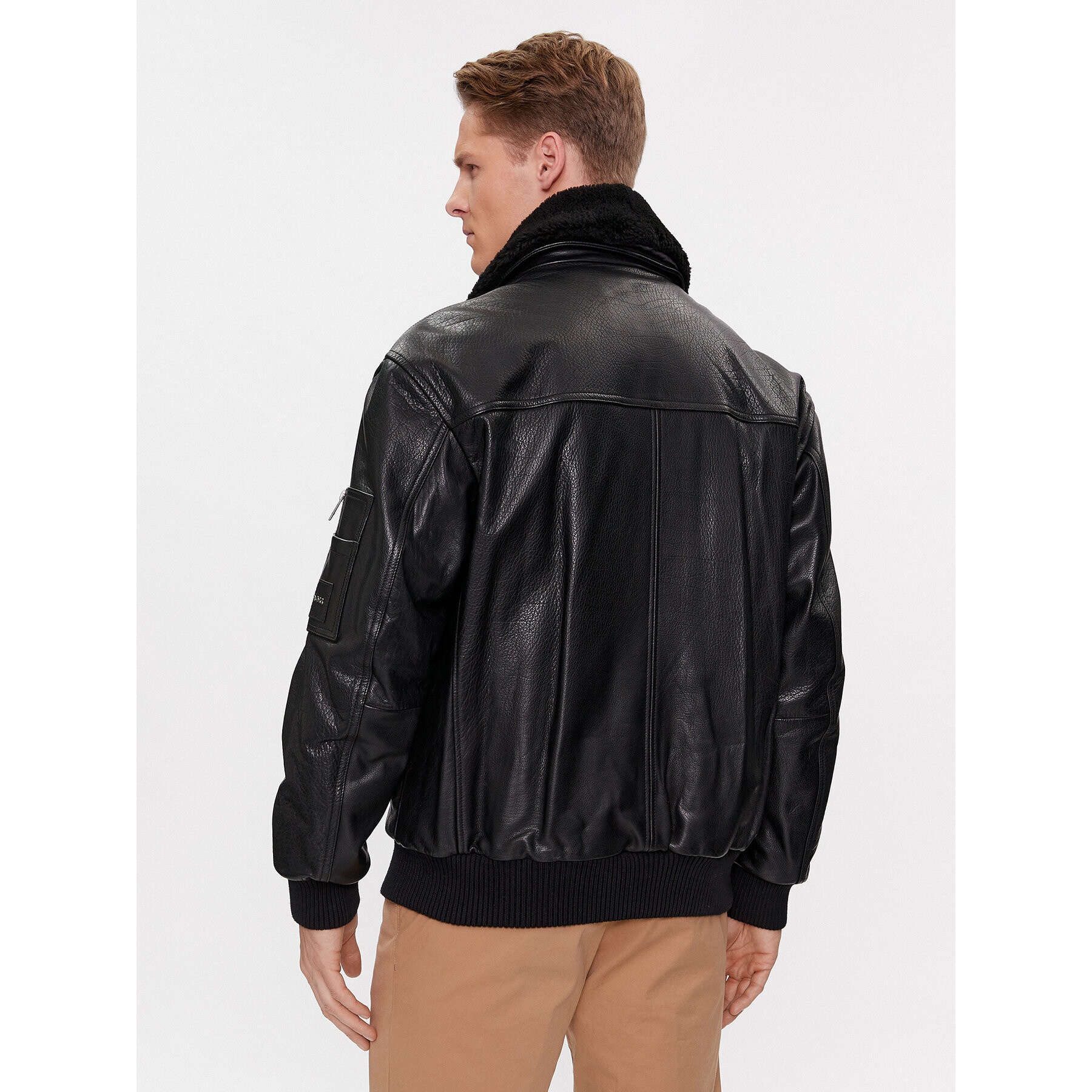 Boss Кожено яке Jolulu 50504095 Черен Relaxed Fit - Pepit.bg