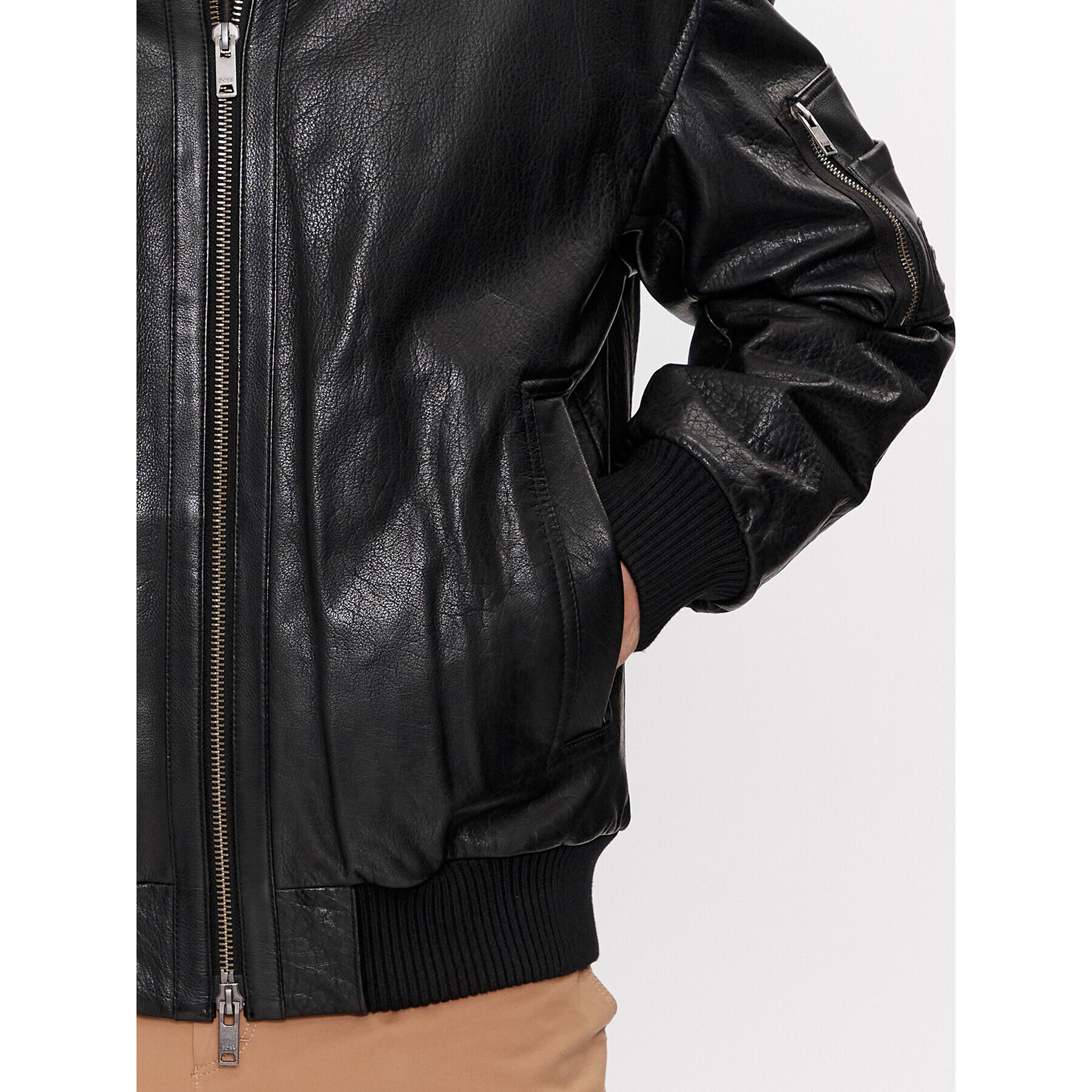 Boss Кожено яке Jolulu 50504095 Черен Relaxed Fit - Pepit.bg