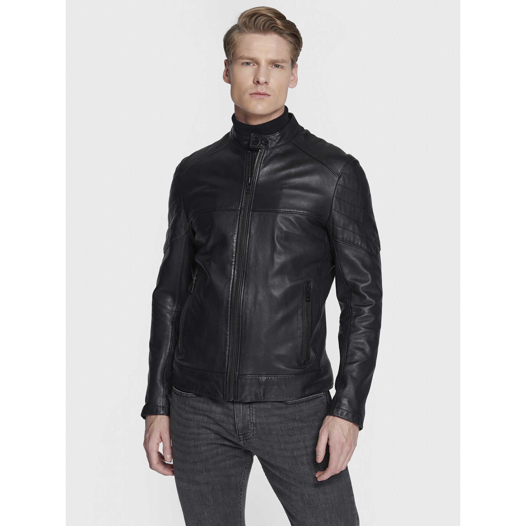 Boss Кожено яке Joset 50477258 Черен Slim Fit - Pepit.bg