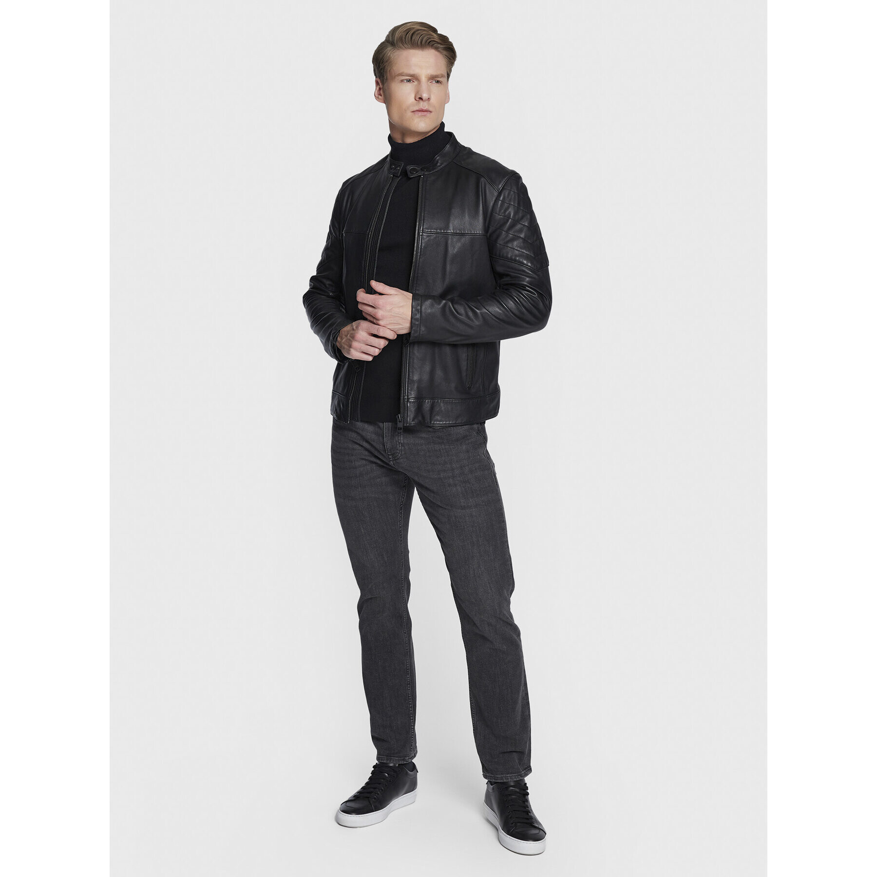 Boss Кожено яке Joset 50477258 Черен Slim Fit - Pepit.bg