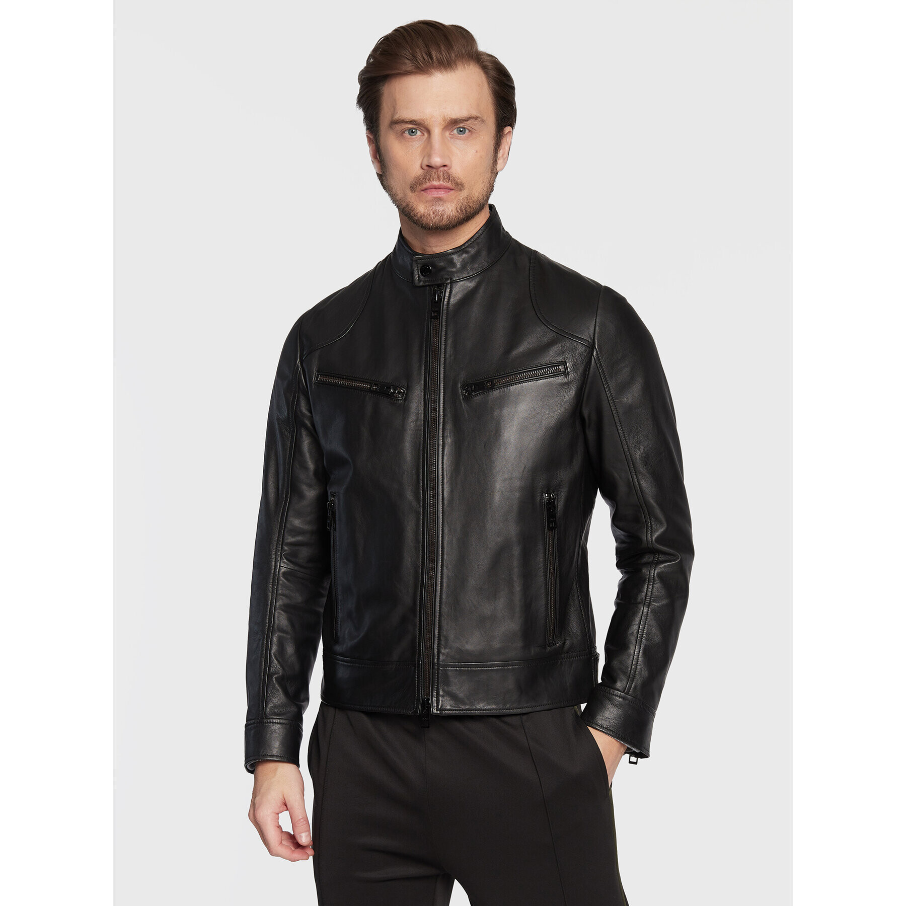 Boss Кожено яке Malton 1 50476447 Черен Slim Fit - Pepit.bg