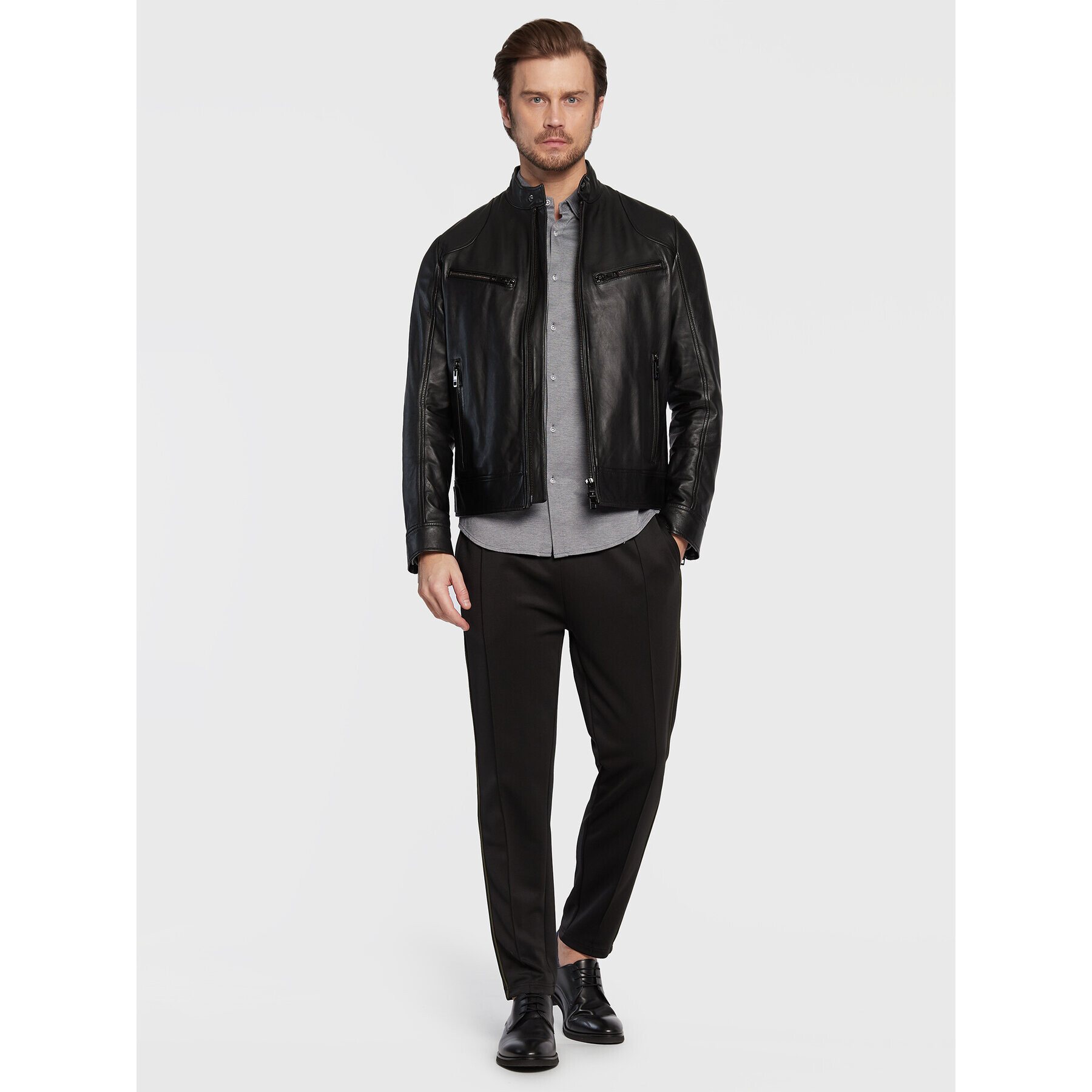 Boss Кожено яке Malton 1 50476447 Черен Slim Fit - Pepit.bg