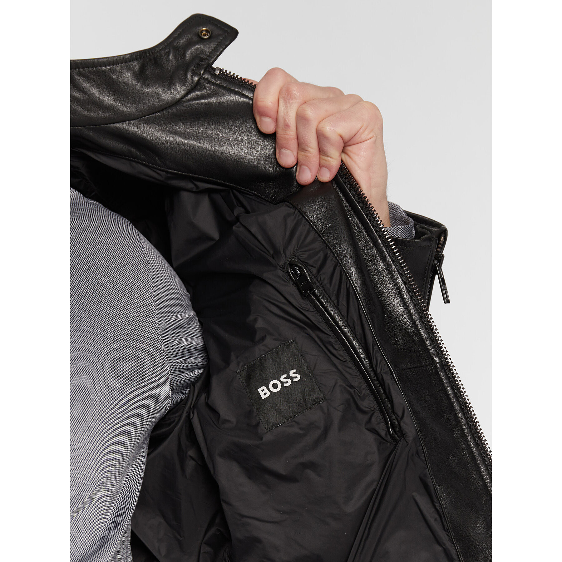 Boss Кожено яке Malton 1 50476447 Черен Slim Fit - Pepit.bg