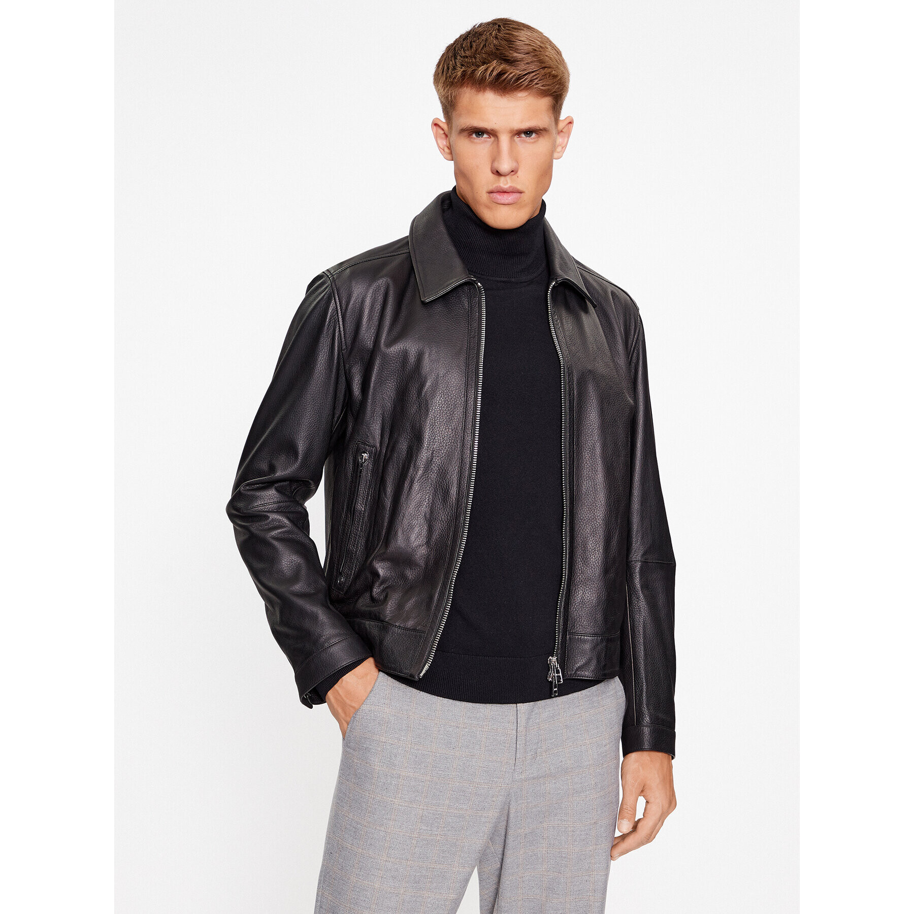 Boss Кожено яке Mapson3 50499425 Черен Regular Fit - Pepit.bg