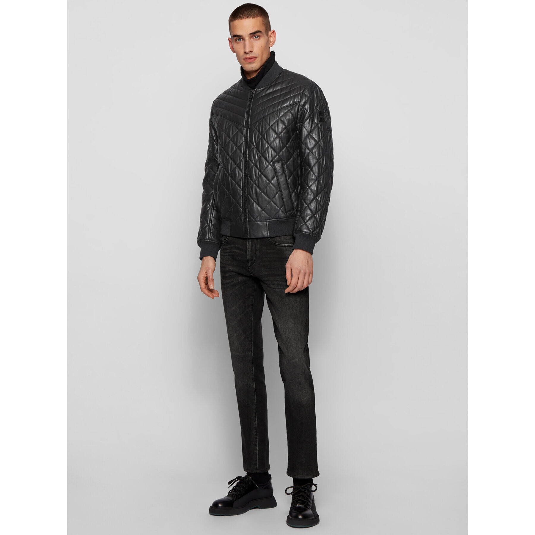 Boss Кожено яке Jacey 50442065 Черен Slim Fit - Pepit.bg