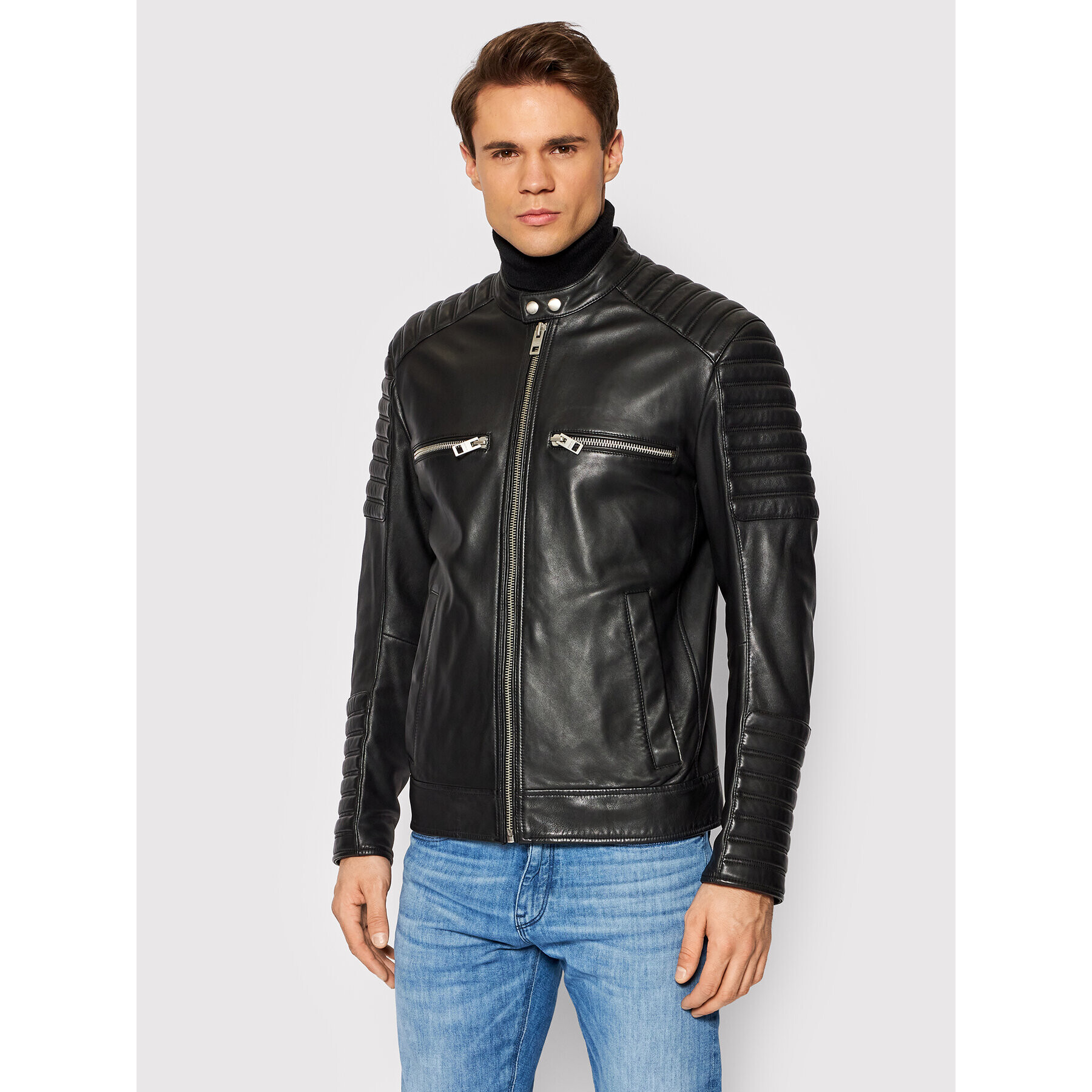 Boss Кожено яке Jakoby 50441259 Черен Regular Fit - Pepit.bg