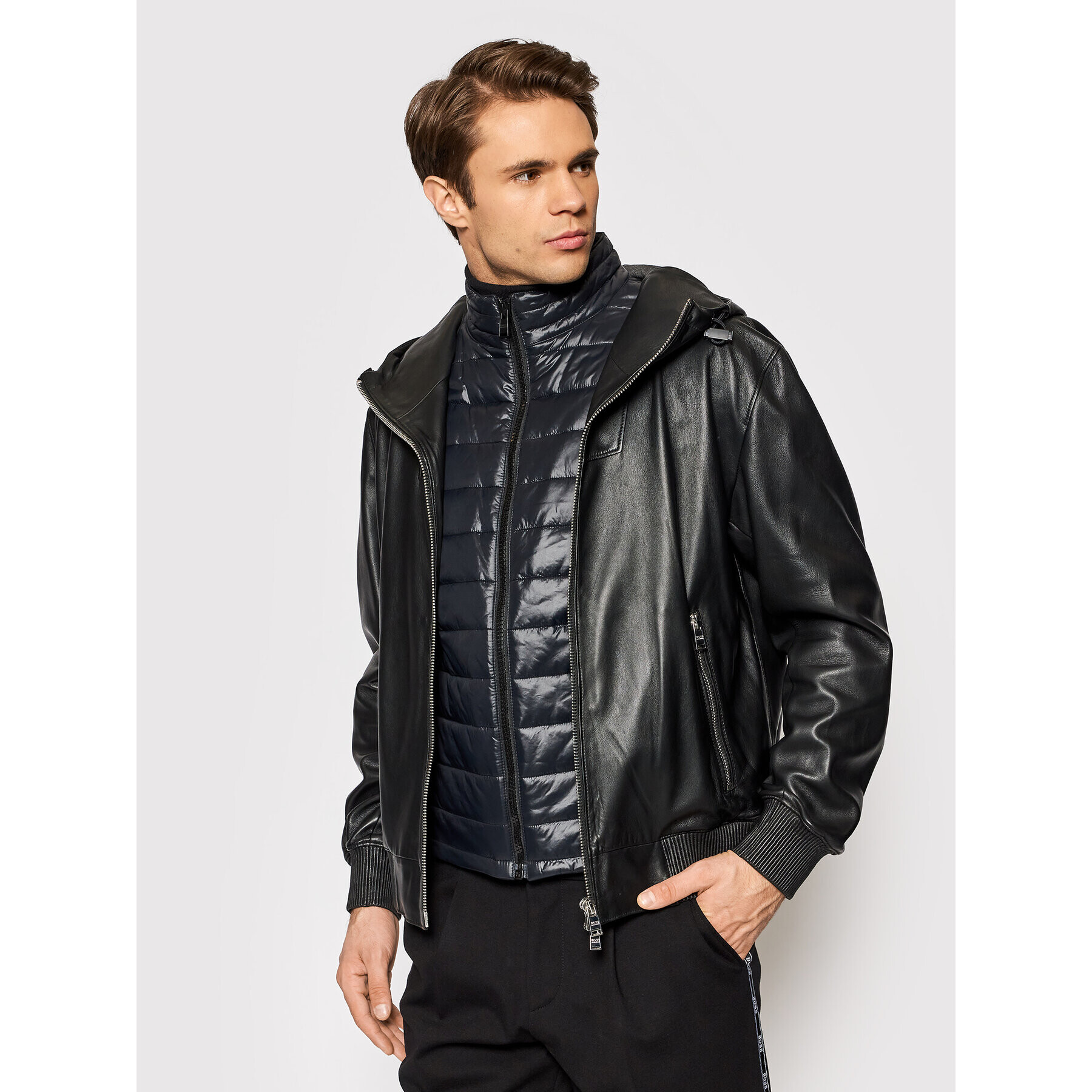 Boss Кожено яке Martes 50464945 Черен Regular Fit - Pepit.bg