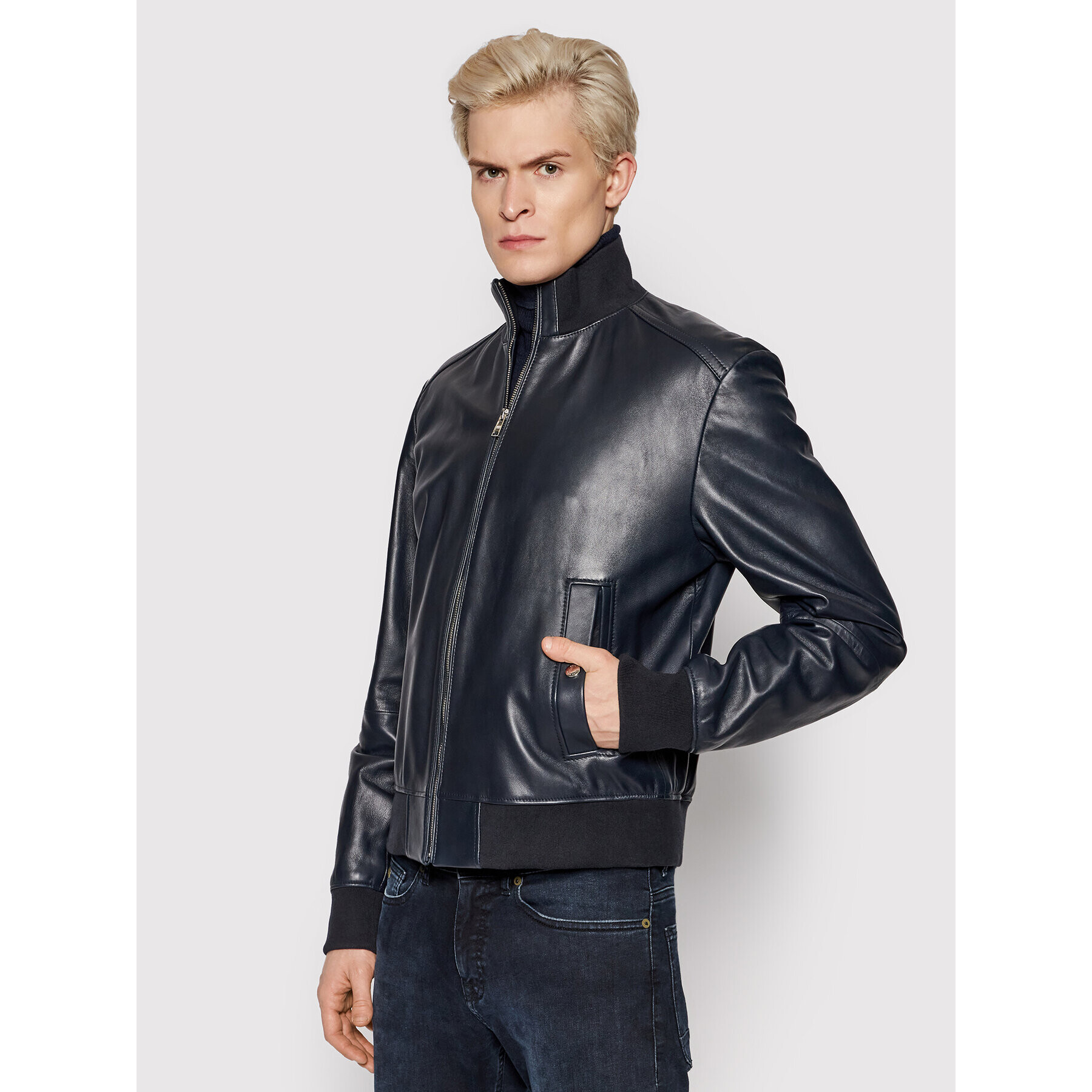 Boss Кожено яке Nafan 50456274 Тъмносин Regular Fit - Pepit.bg