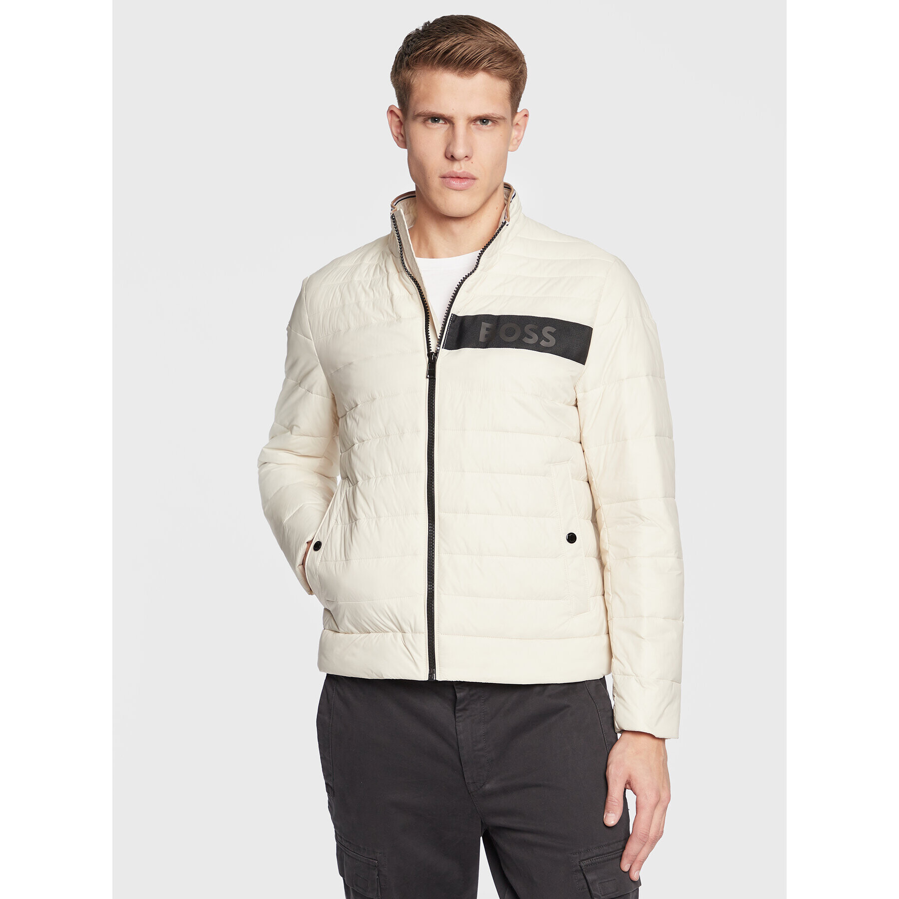 Boss Пухено яке 50464308 Екрю Regular Fit - Pepit.bg