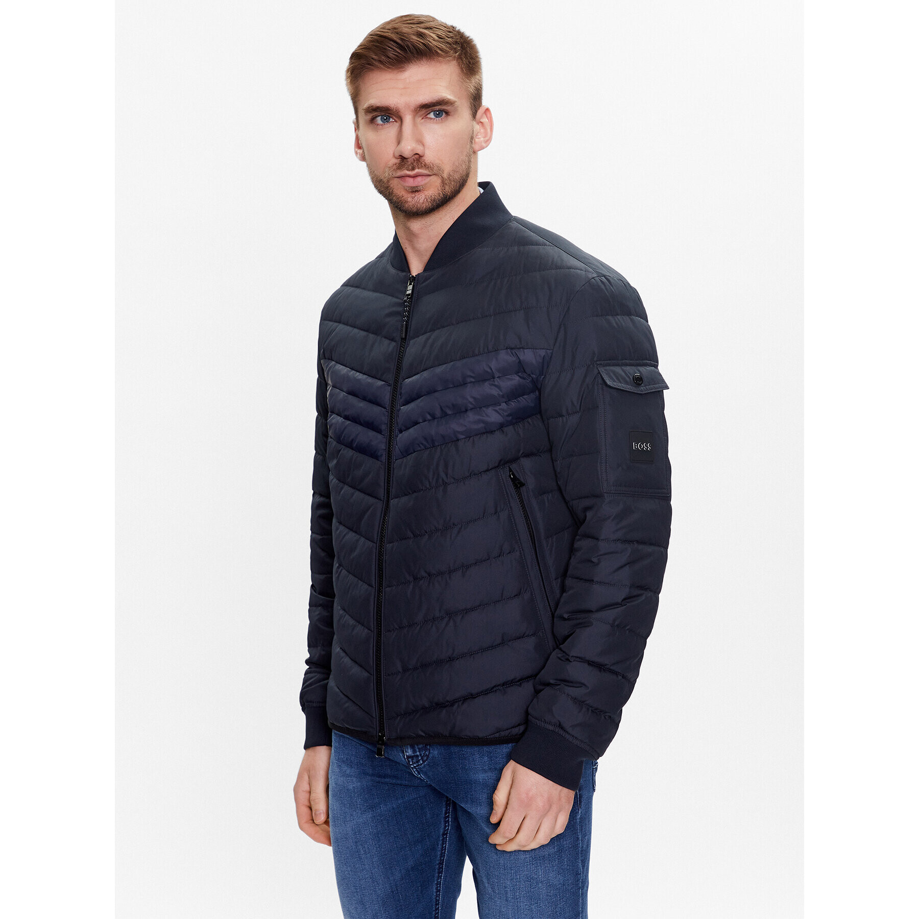 Boss Пухено яке 50487055 Тъмносин Regular Fit - Pepit.bg