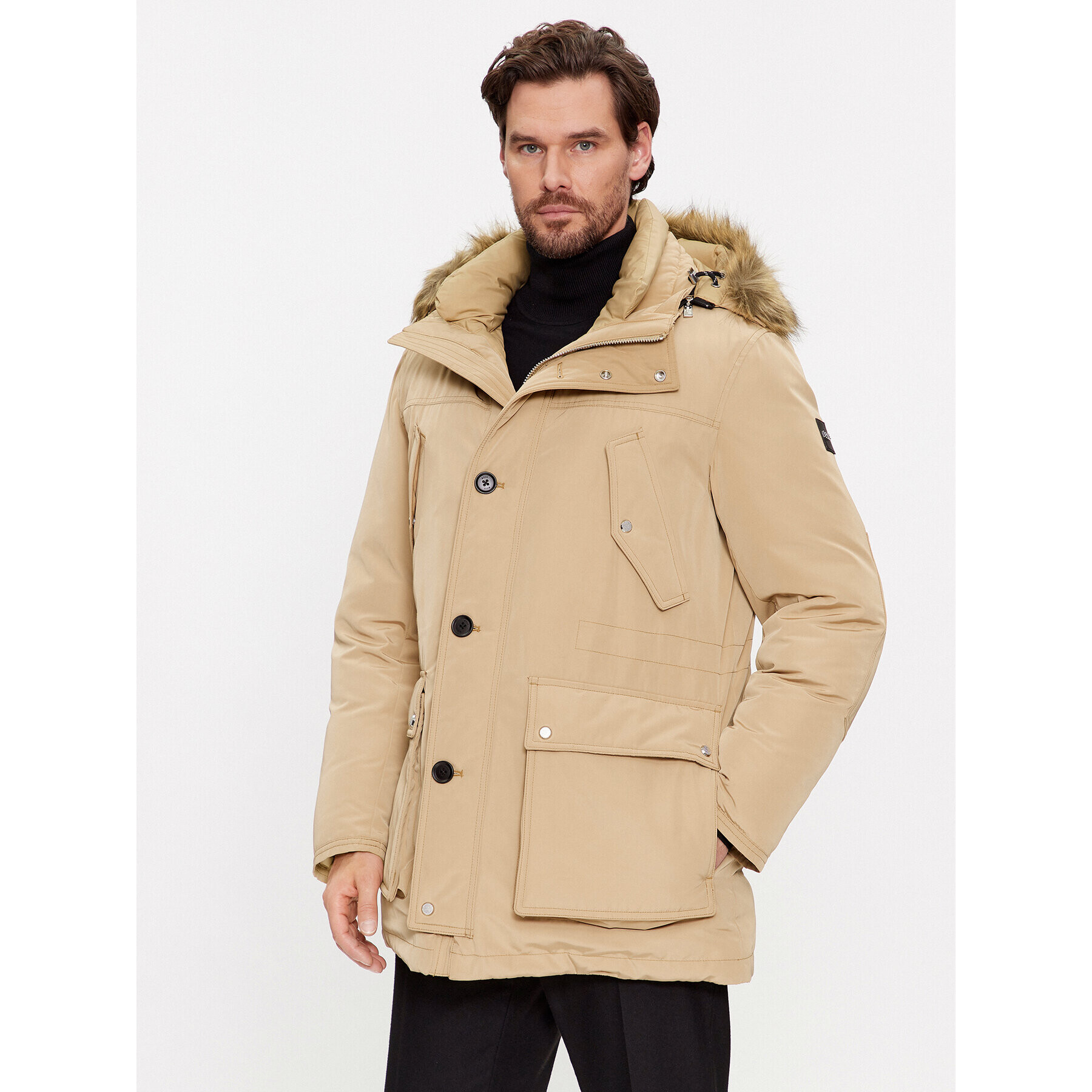 Boss Пухено яке Dadico 50499371 Бежов Regular Fit - Pepit.bg