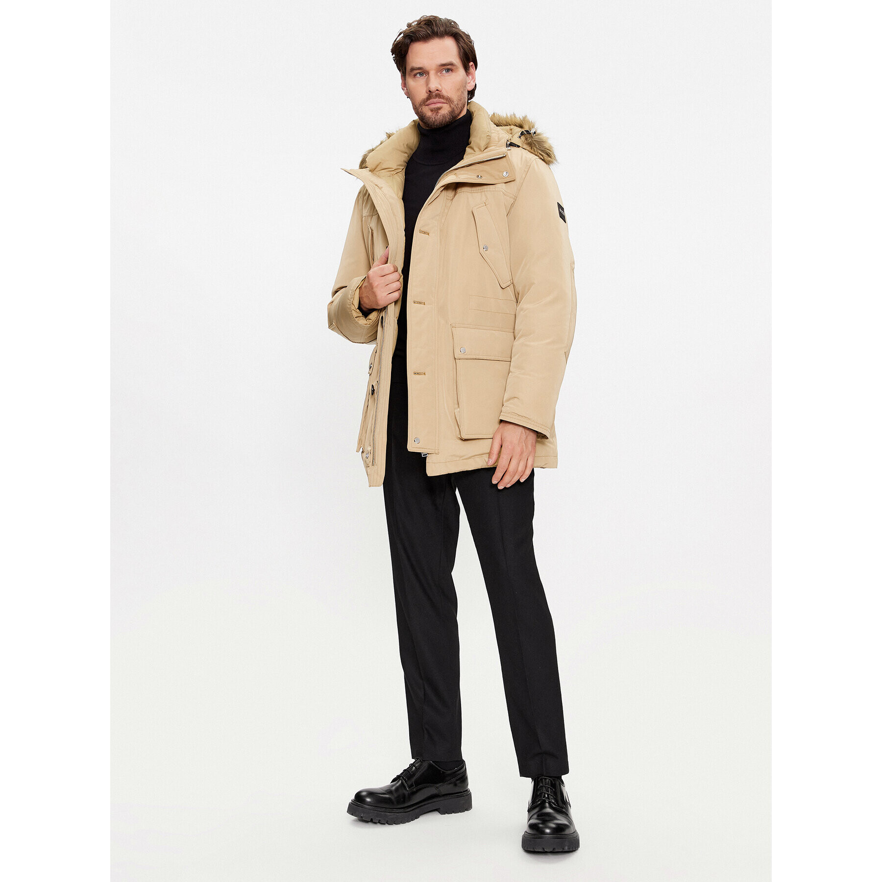Boss Пухено яке Dadico 50499371 Бежов Regular Fit - Pepit.bg