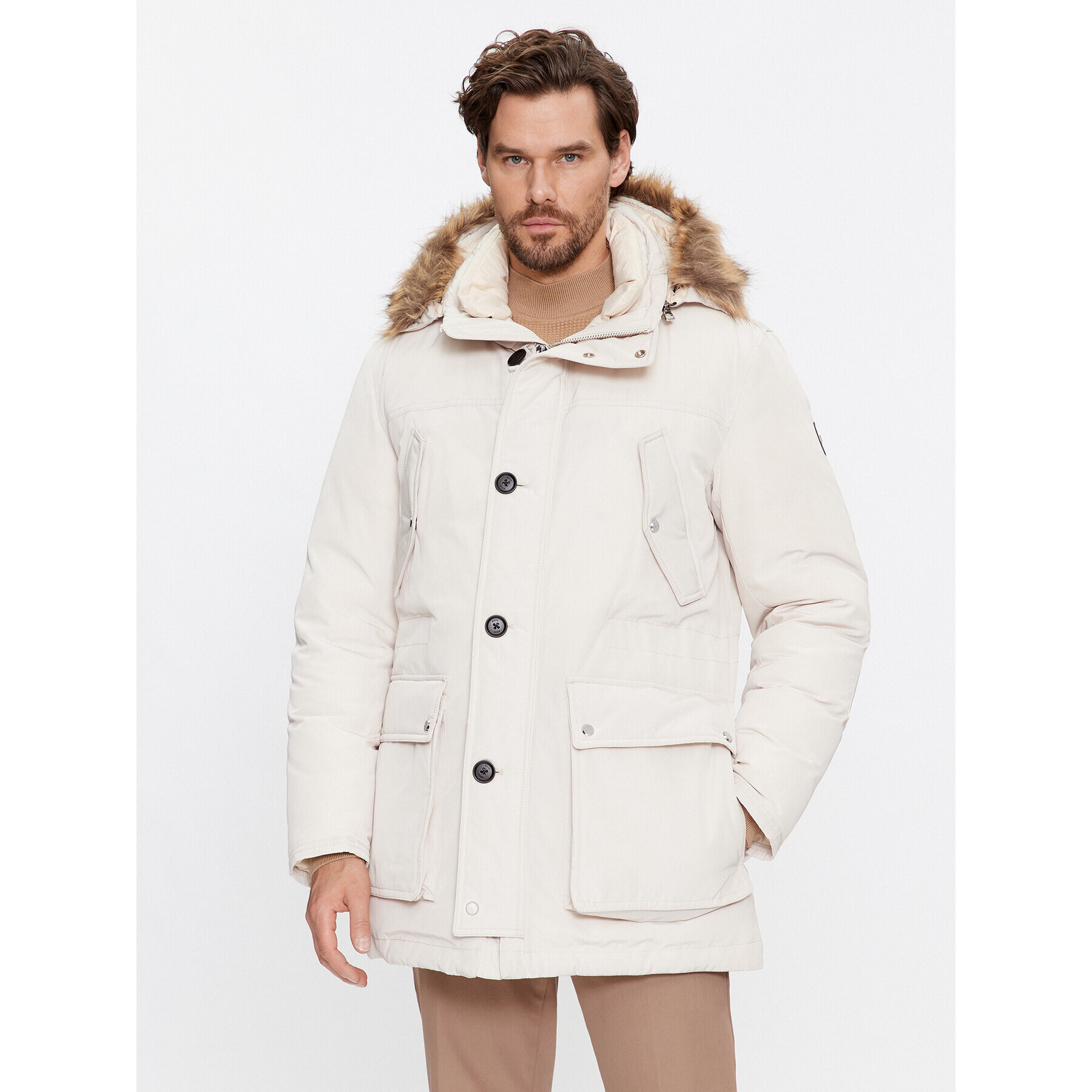 Boss Пухено яке Dadico 50499371 Екрю Regular Fit - Pepit.bg