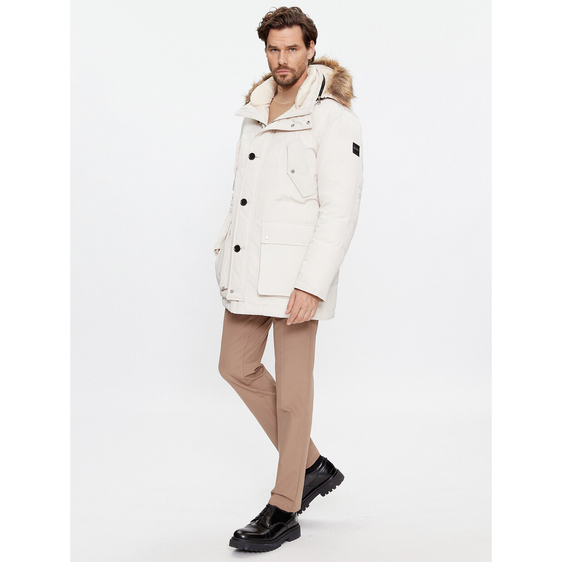 Boss Пухено яке Dadico 50499371 Екрю Regular Fit - Pepit.bg