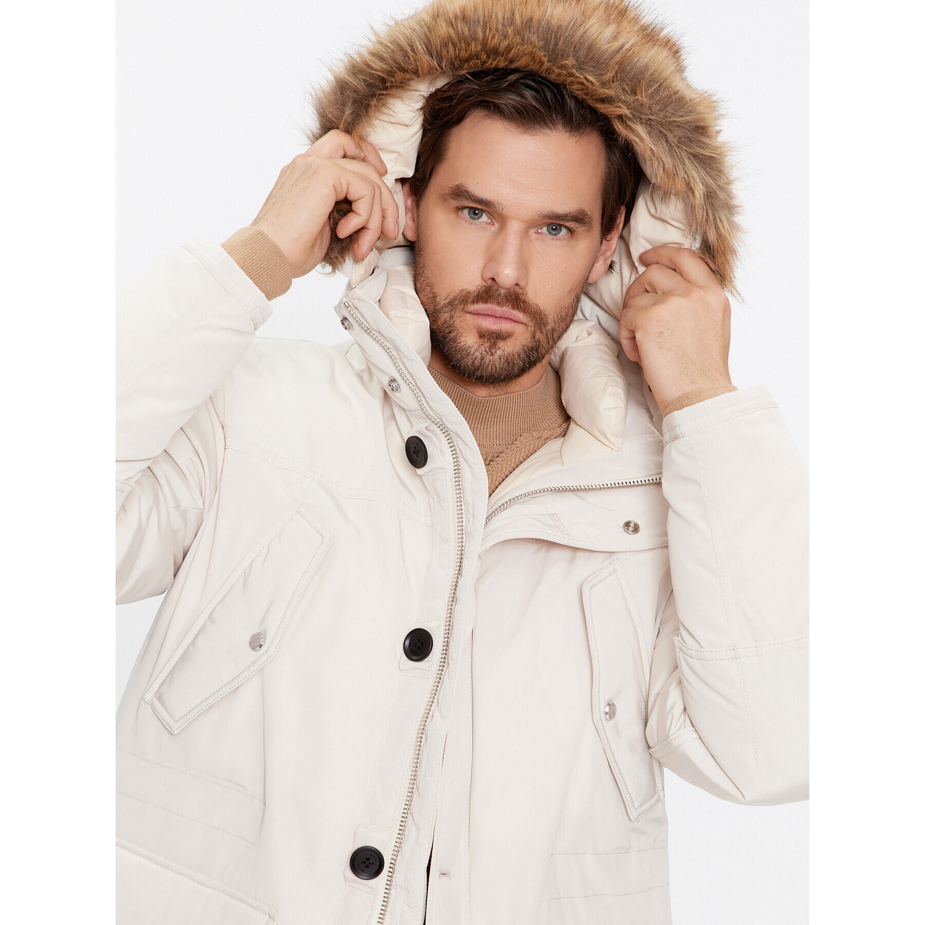 Boss Пухено яке Dadico 50499371 Екрю Regular Fit - Pepit.bg