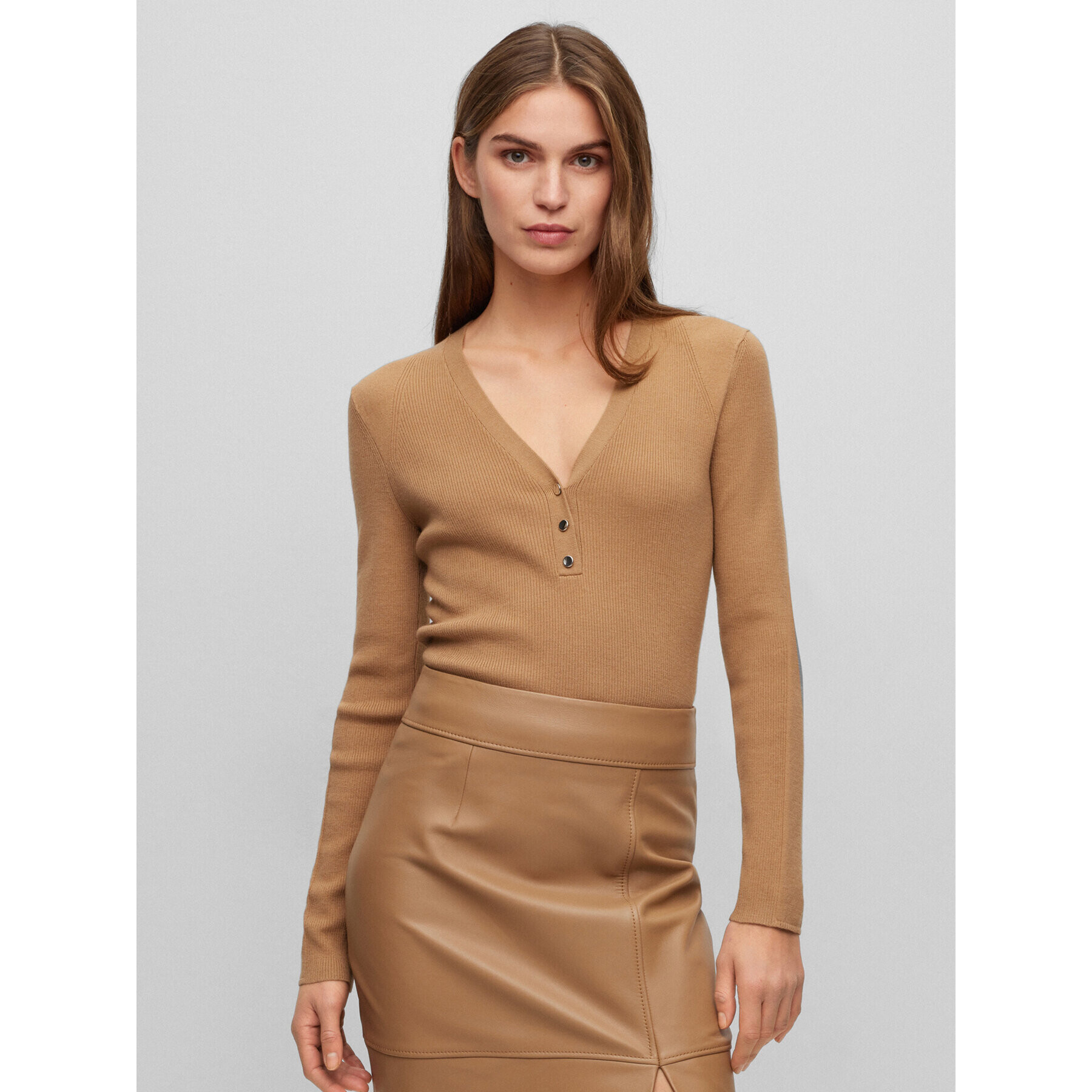 Boss Пуловер 50493904 Кафяв Slim Fit - Pepit.bg