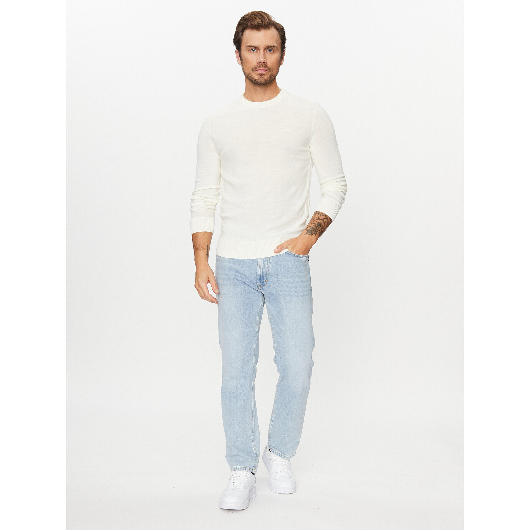 Boss Пуловер Avac_C 50501762 Екрю Regular Fit - Pepit.bg