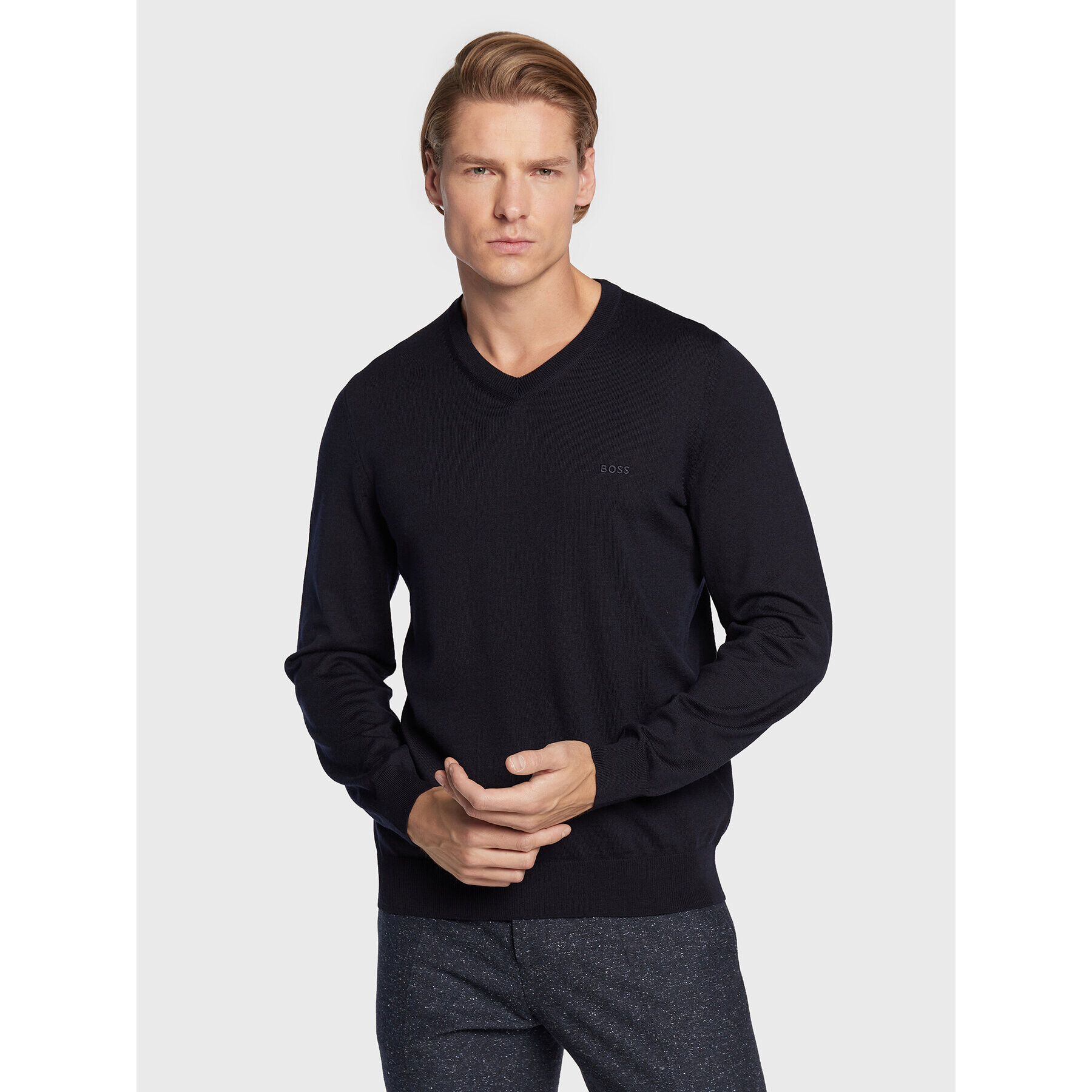 Boss Пуловер Baram-L 50476363 Тъмносин Slim Fit - Pepit.bg
