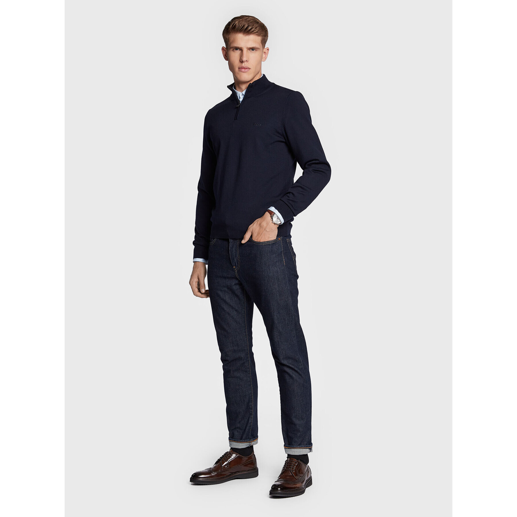 Boss Пуловер Benji-L 50476365 Тъмносин Regular Fit - Pepit.bg