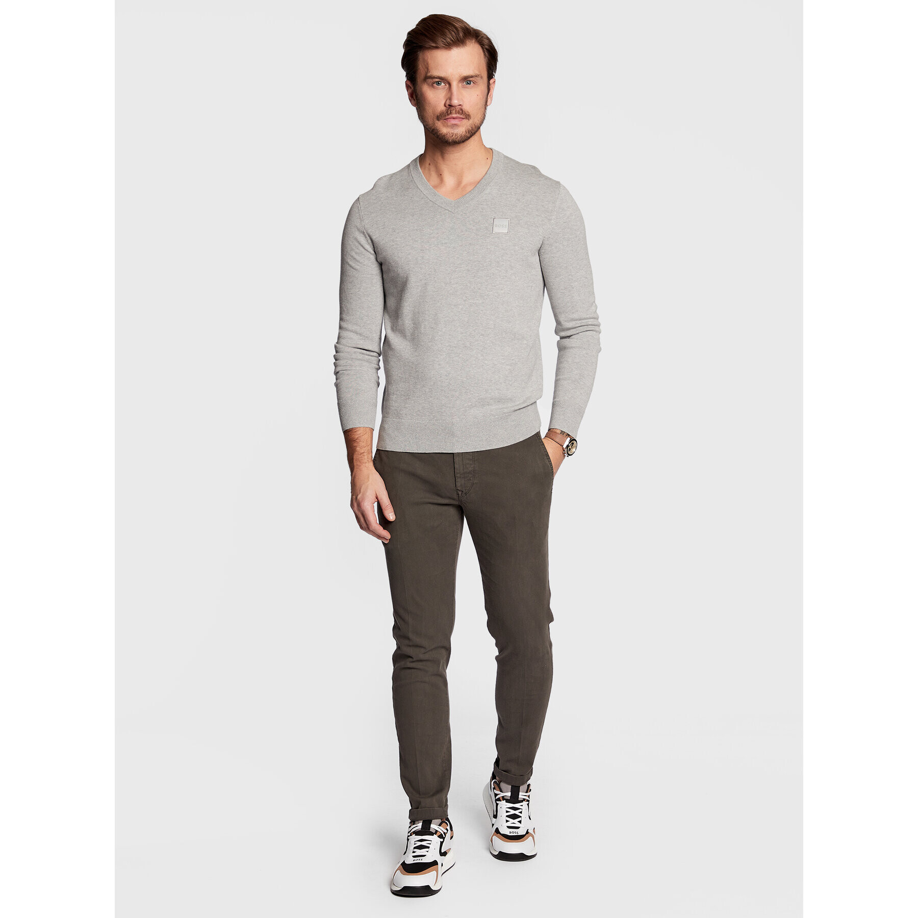 Boss Пуловер Kanovano_V 50480060 Сив Regular Fit - Pepit.bg