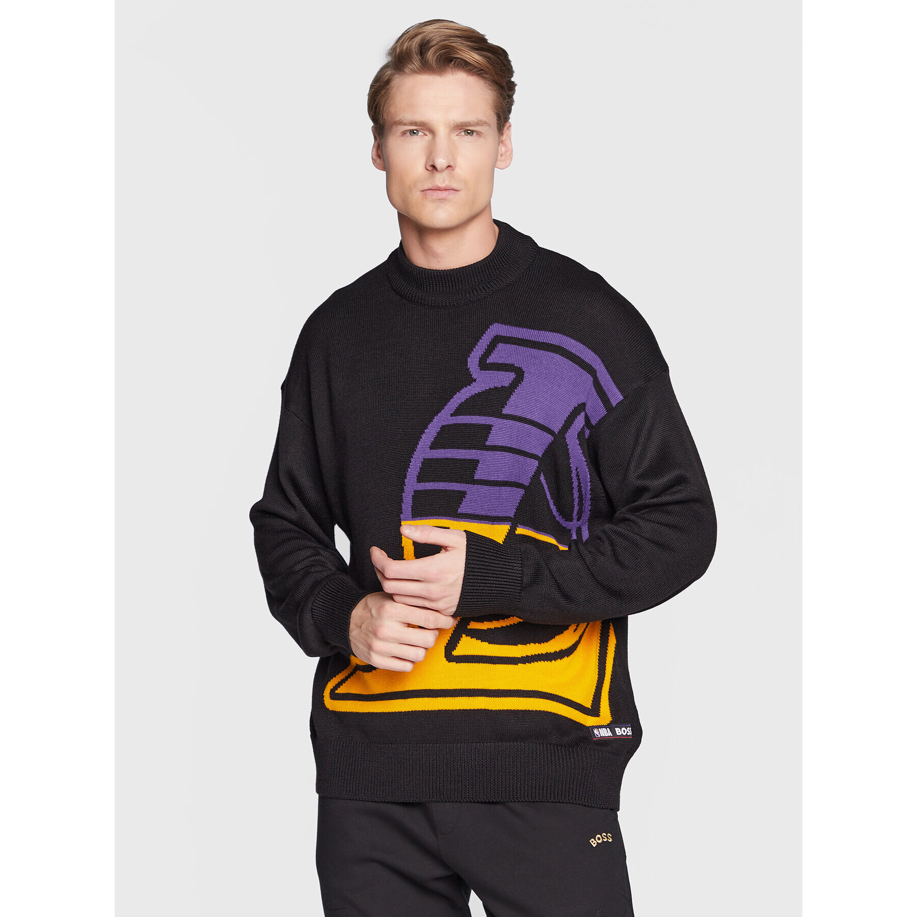 Boss Пуловер NBA Knit_Lakers 50480077 Черен Regular Fit - Pepit.bg