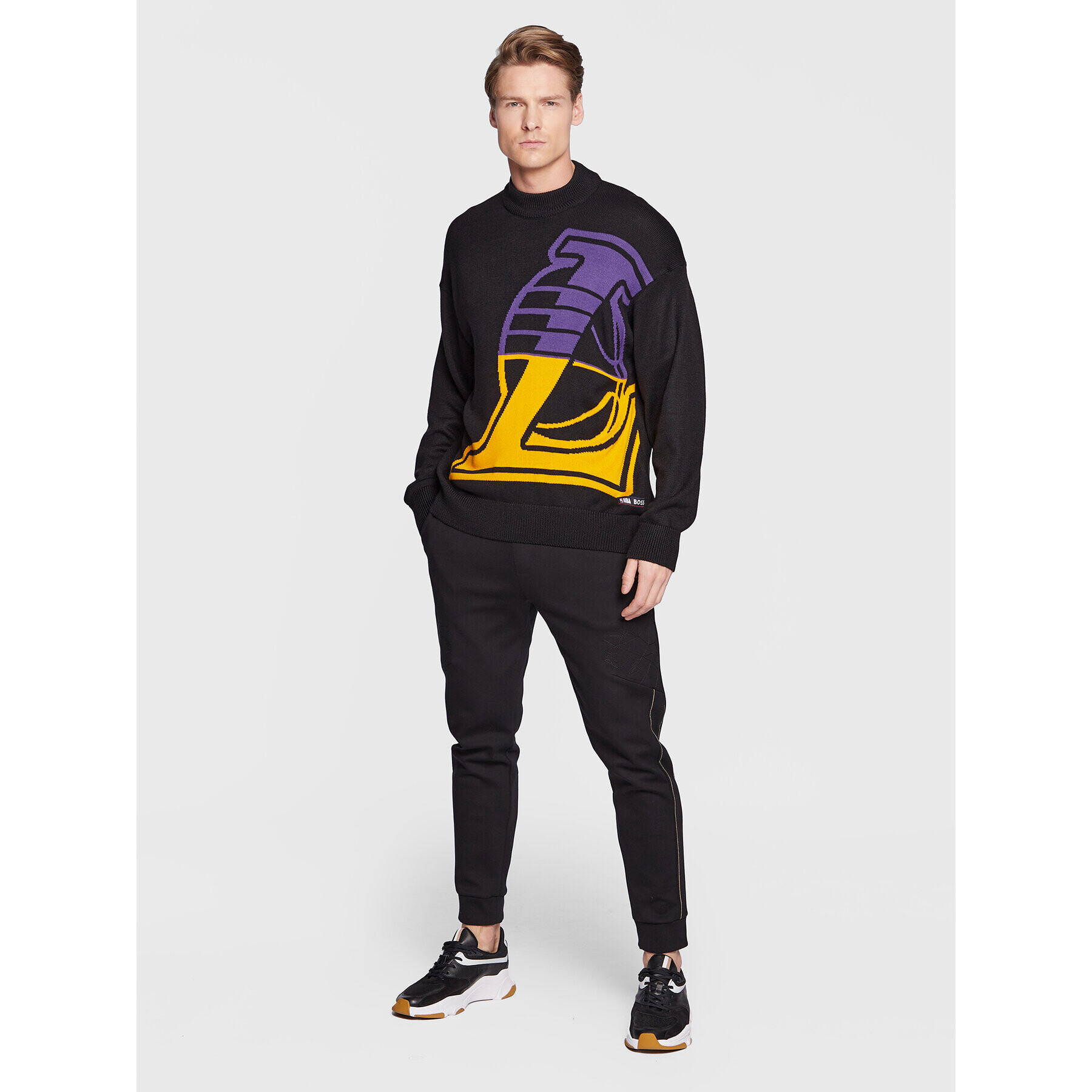 Boss Пуловер NBA Knit_Lakers 50480077 Черен Regular Fit - Pepit.bg