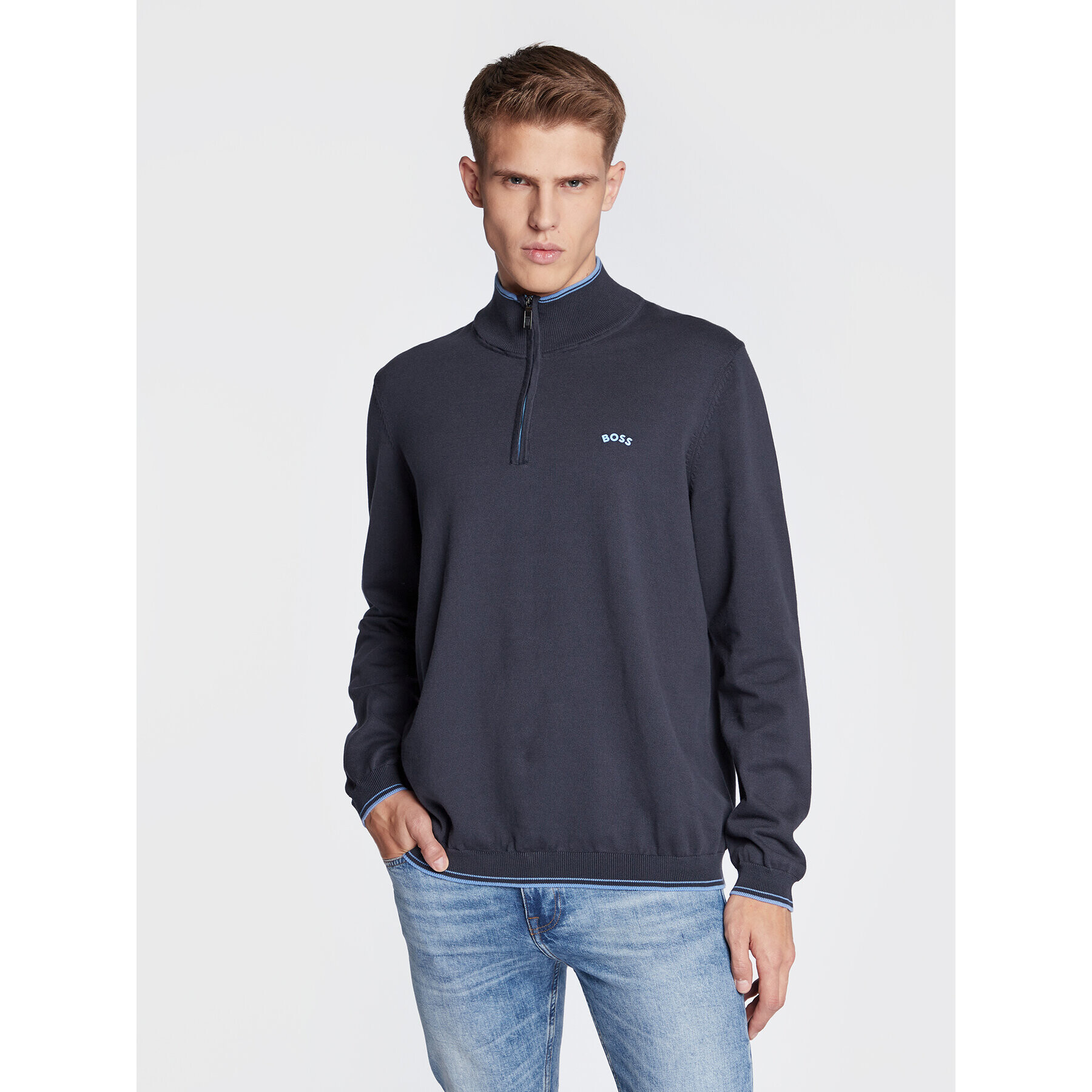 Boss Пуловер Zitom_W22 50475096 Тъмносин Regular Fit - Pepit.bg