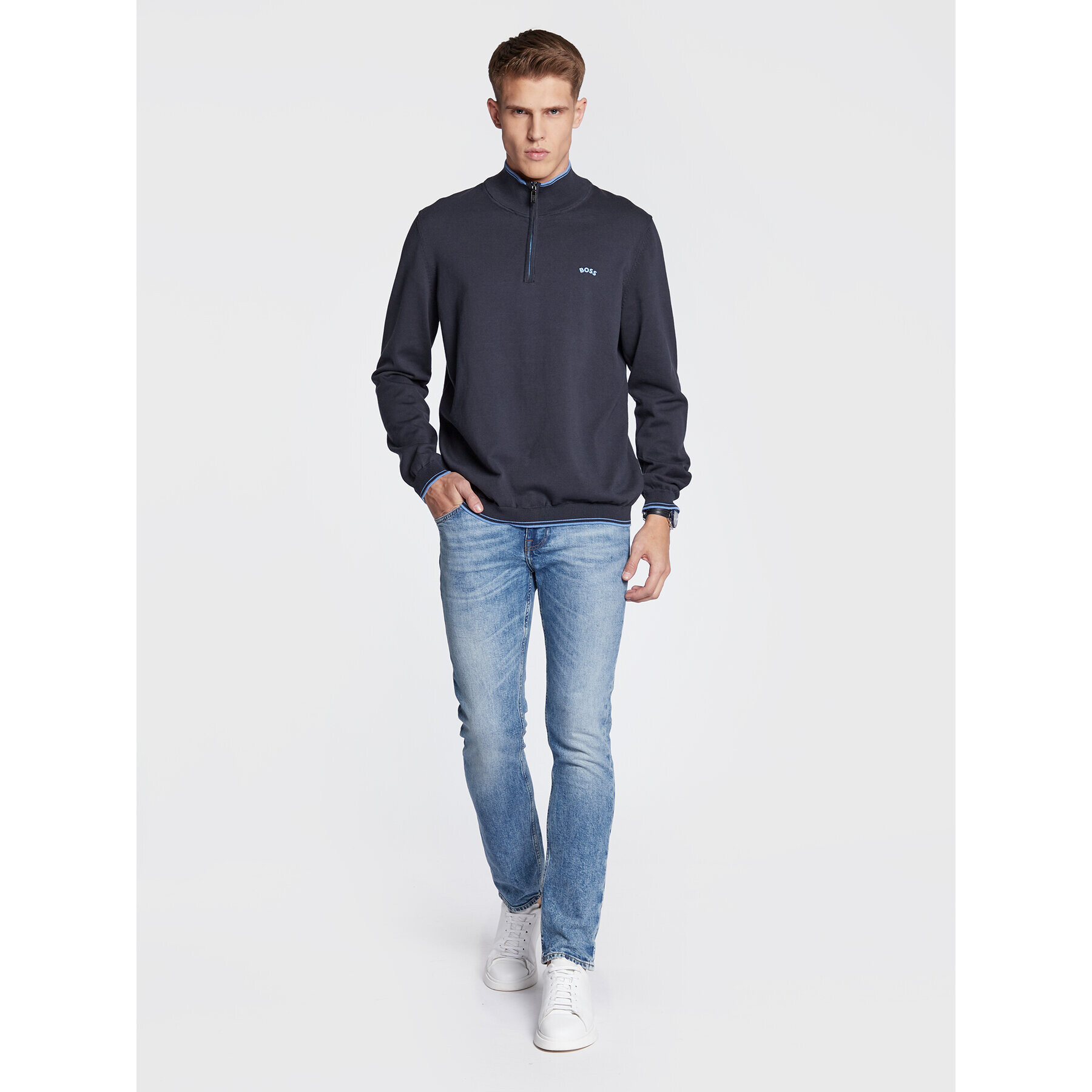 Boss Пуловер Zitom_W22 50475096 Тъмносин Regular Fit - Pepit.bg