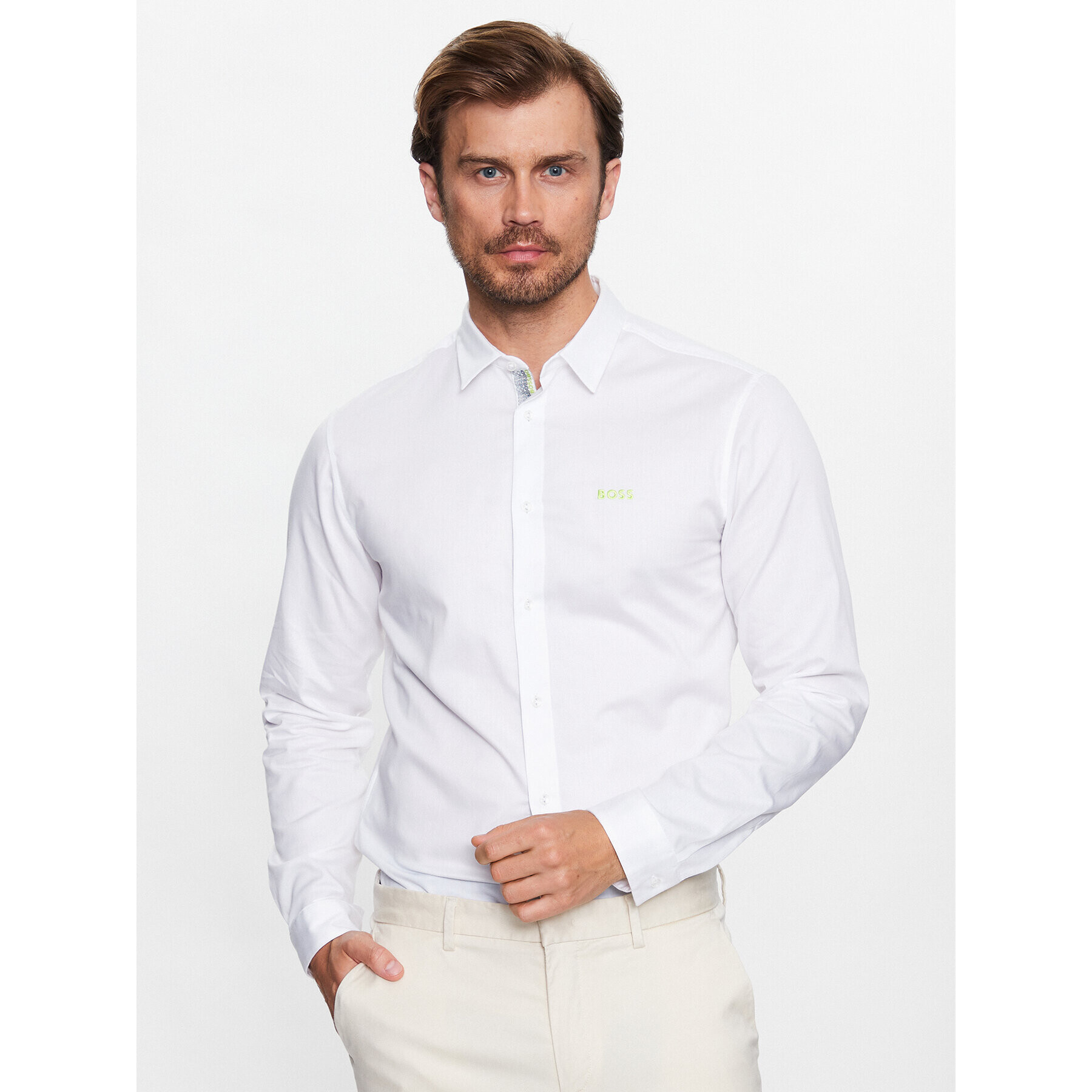 Boss Риза Bink 50487527 Бял Regular Fit - Pepit.bg