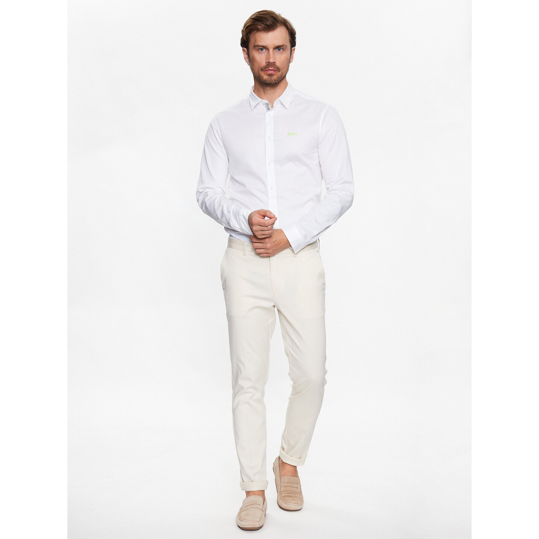 Boss Риза Bink 50487527 Бял Regular Fit - Pepit.bg