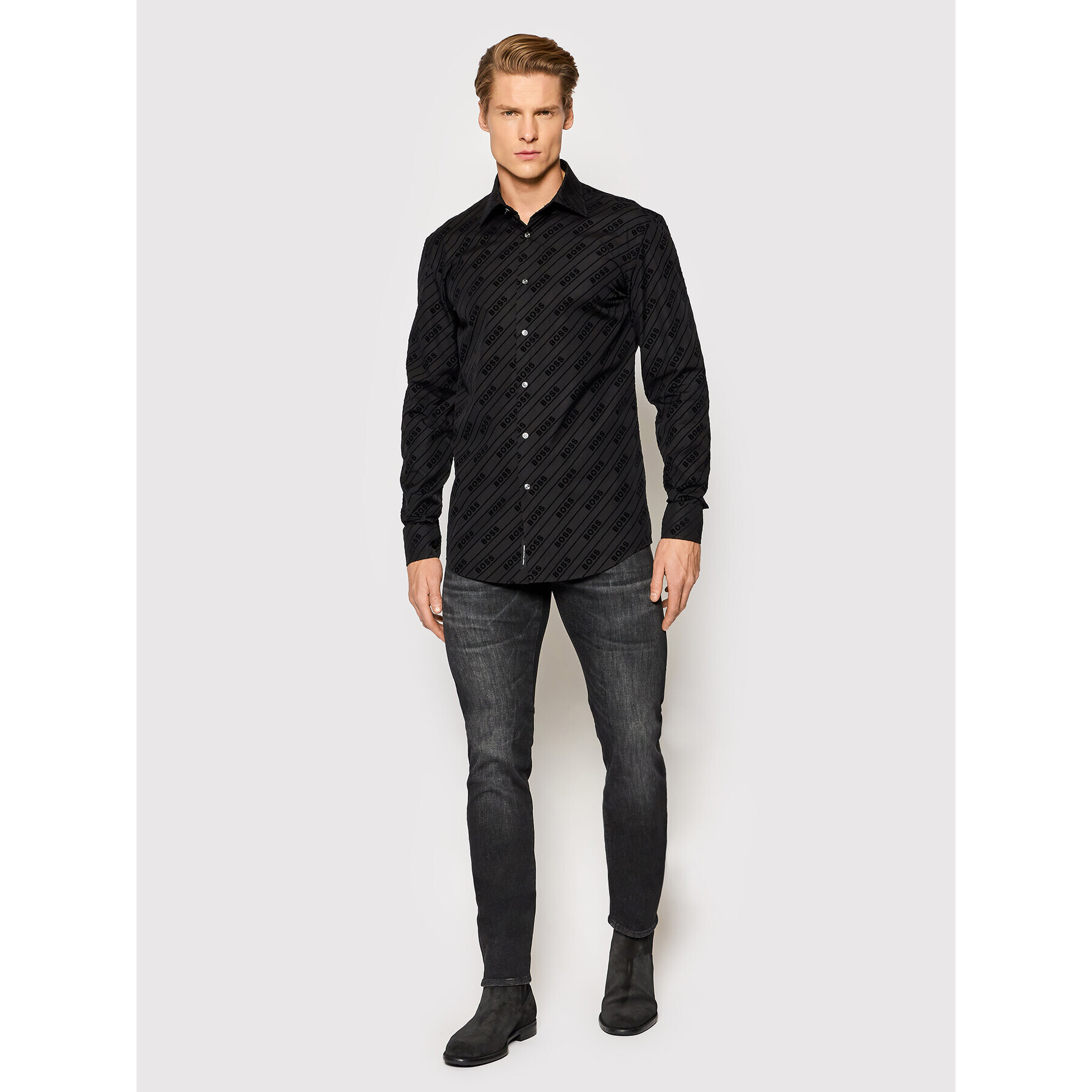 Boss Риза Hank 50464149 Черен Slim Fit - Pepit.bg