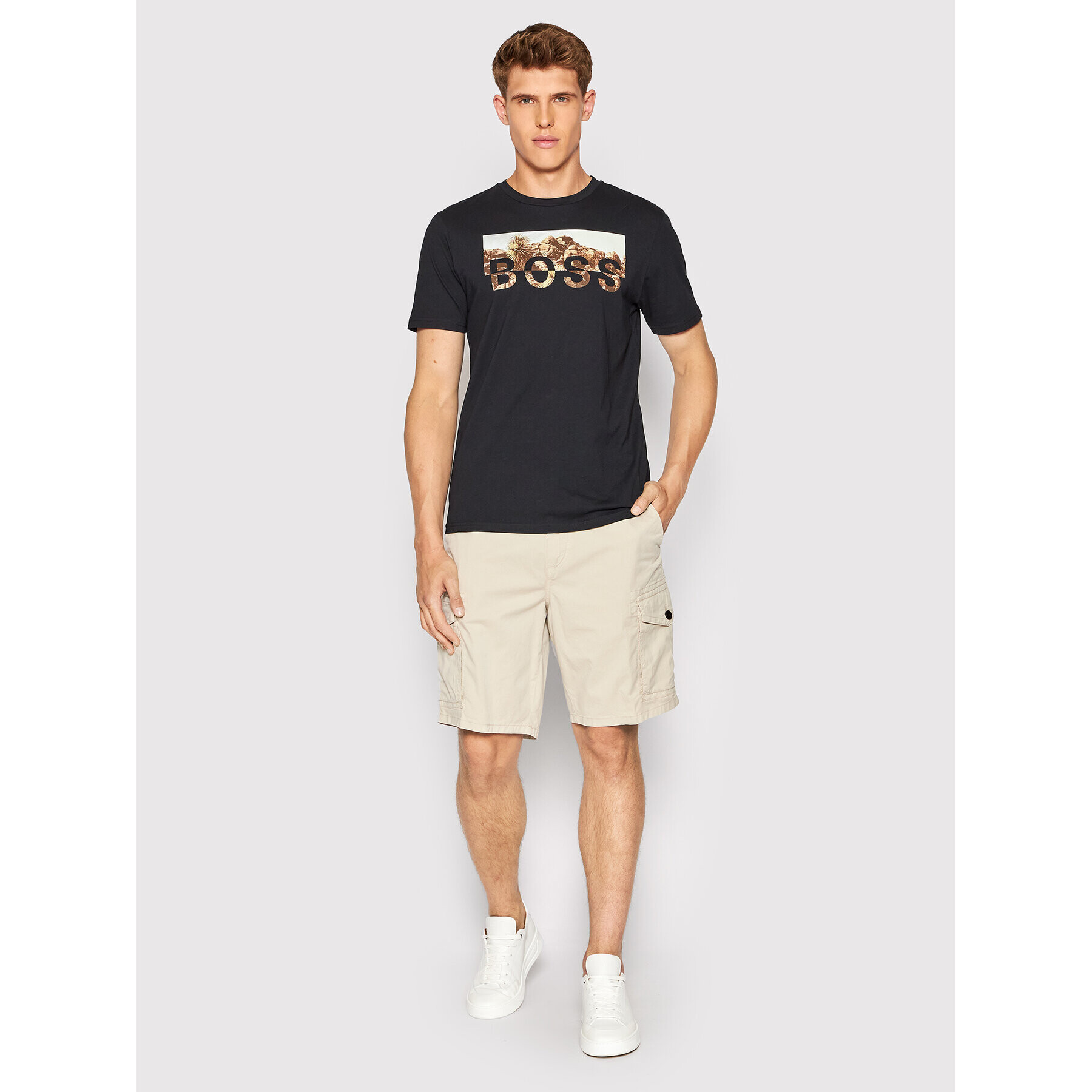 Boss Шорти от плат Seiland 50467635 Бежов Relaxed Fit - Pepit.bg