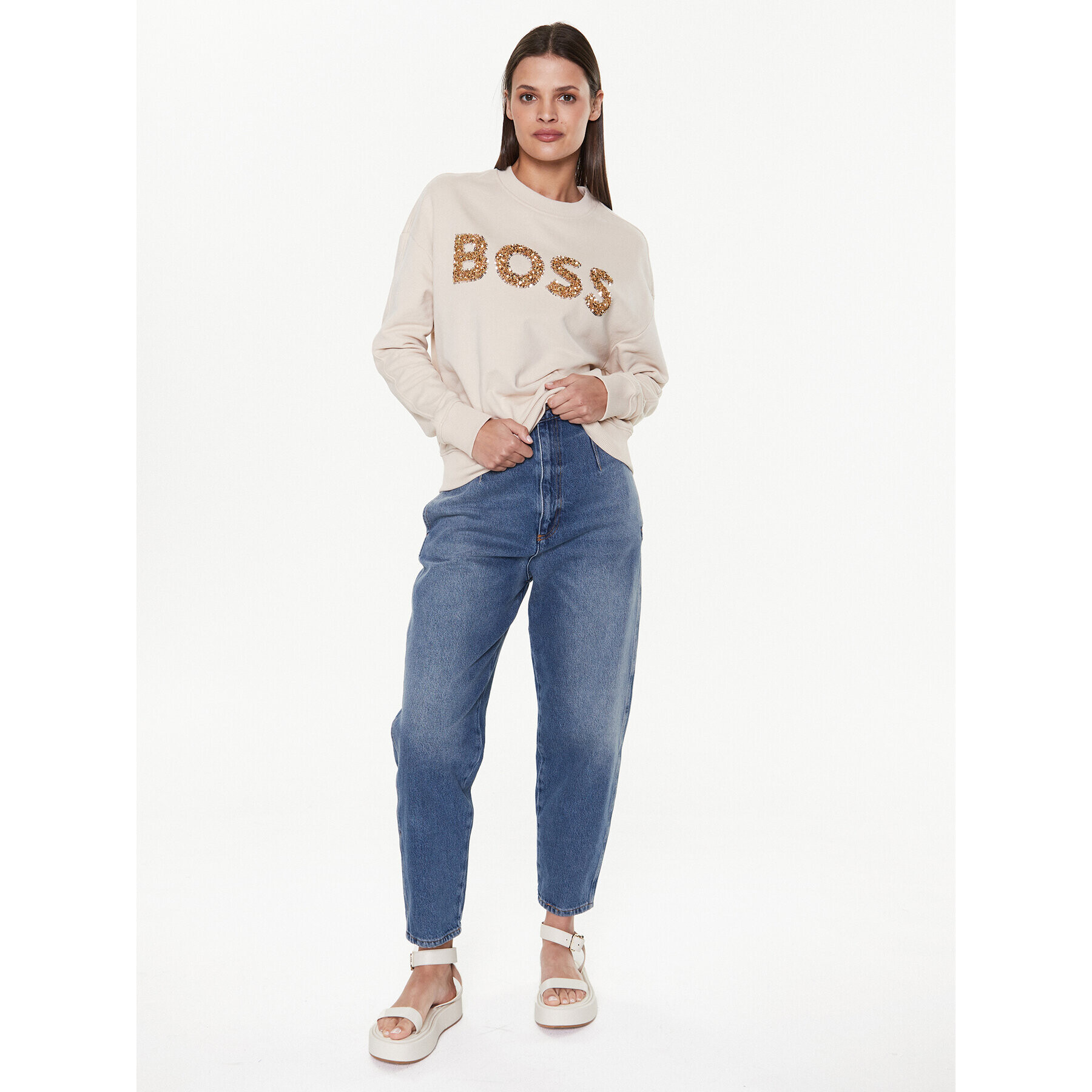 Boss Суитшърт Ecaisa_Logo 50484443 Бежов Oversize - Pepit.bg