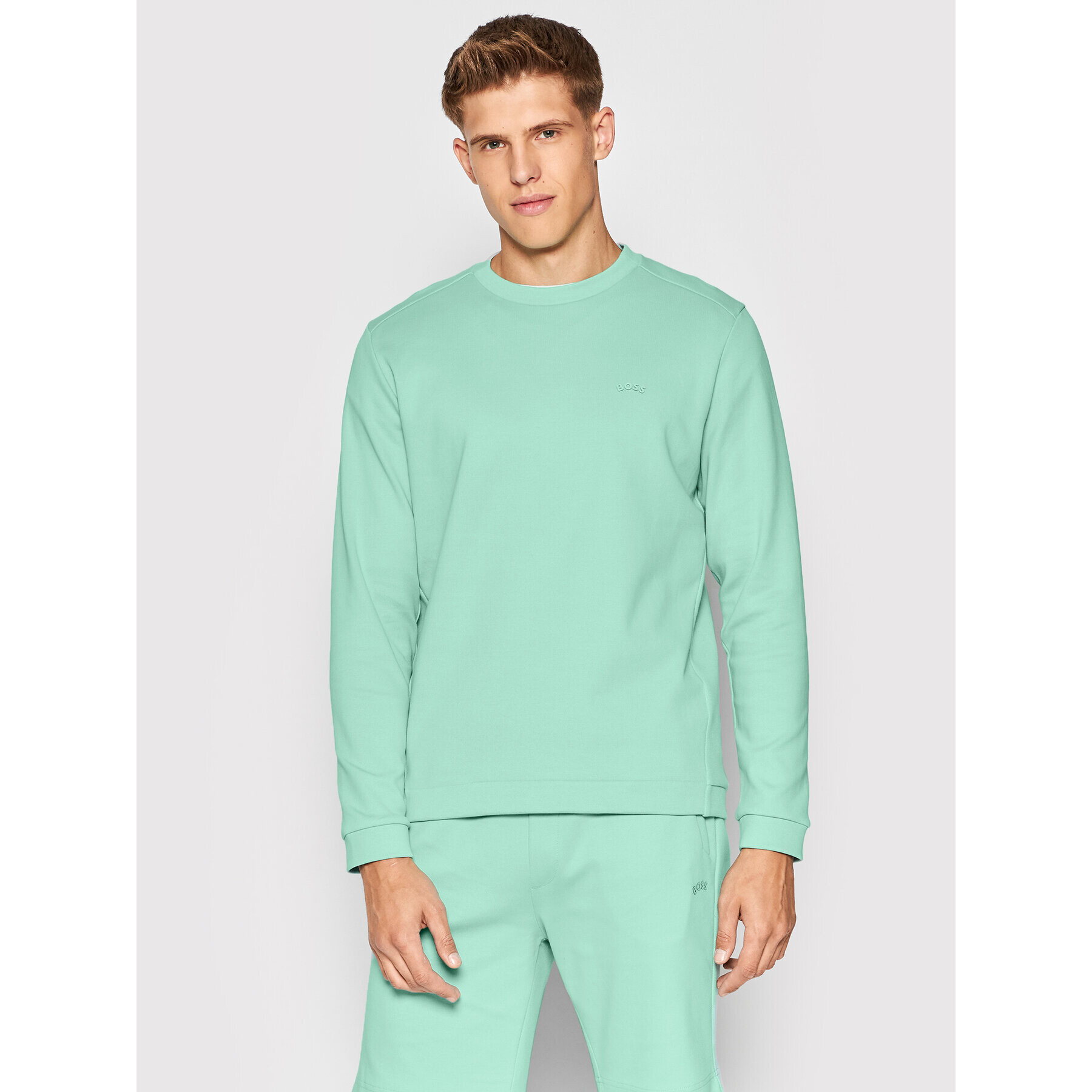 Boss Суитшърт Salbo Curved 50474192 Зелен Regular Fit - Pepit.bg