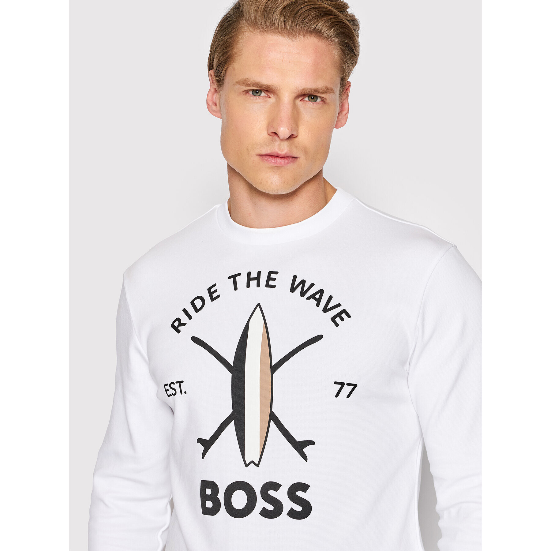 Boss Суитшърт Savin 50469224 Бял Relaxed Fit - Pepit.bg