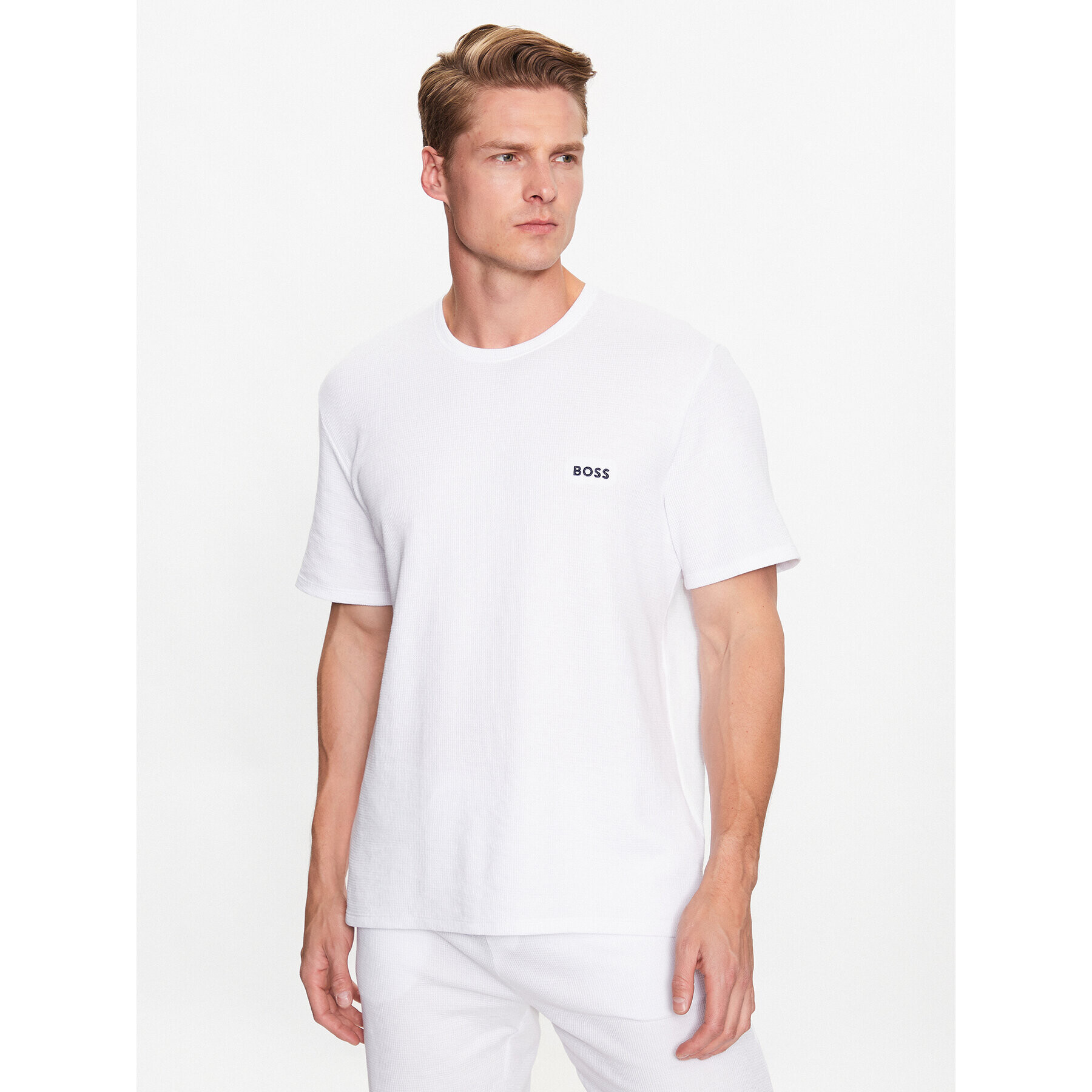 Boss Тениска на пижама Waffle 50480834 Бял Regular Fit - Pepit.bg