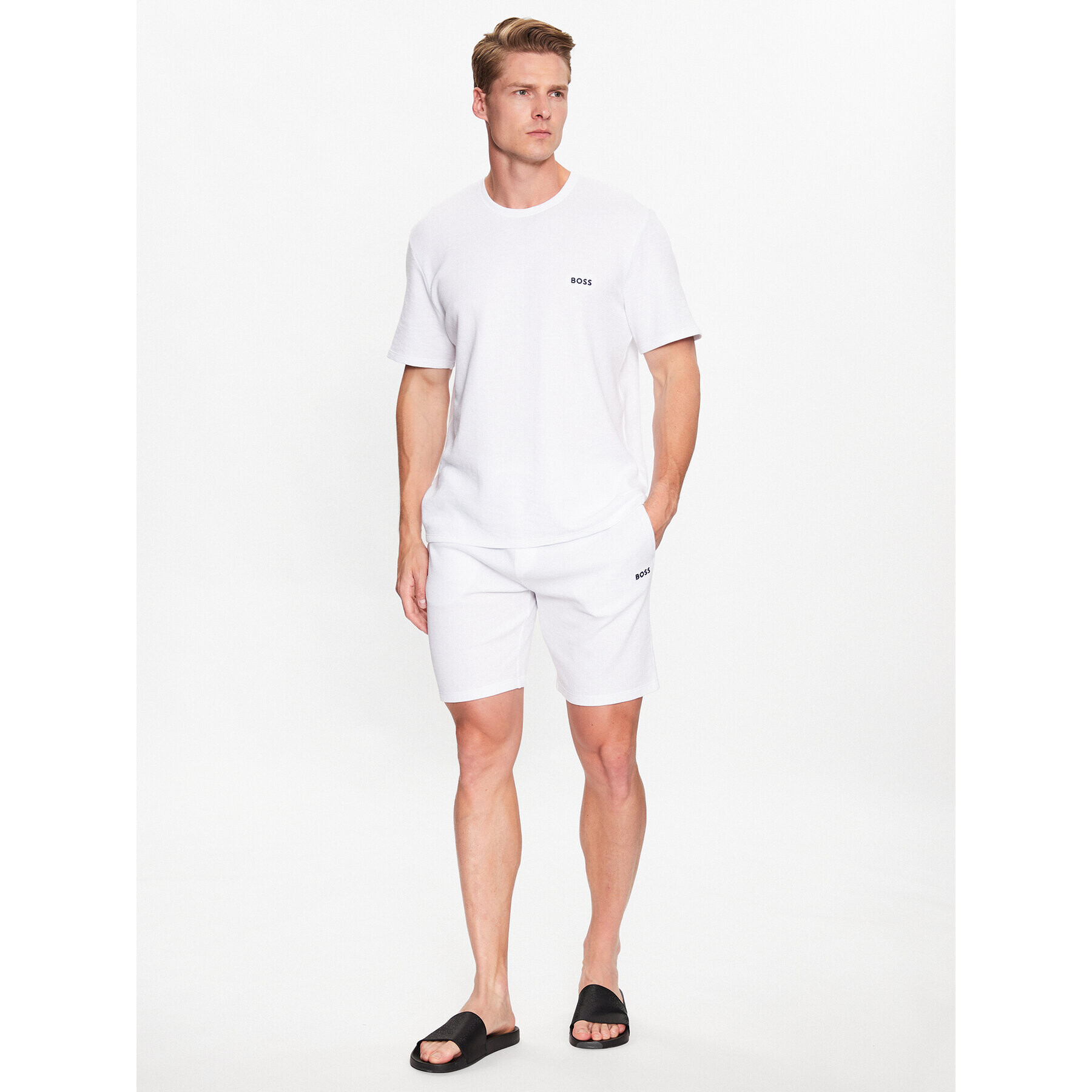 Boss Тениска на пижама Waffle 50480834 Бял Regular Fit - Pepit.bg